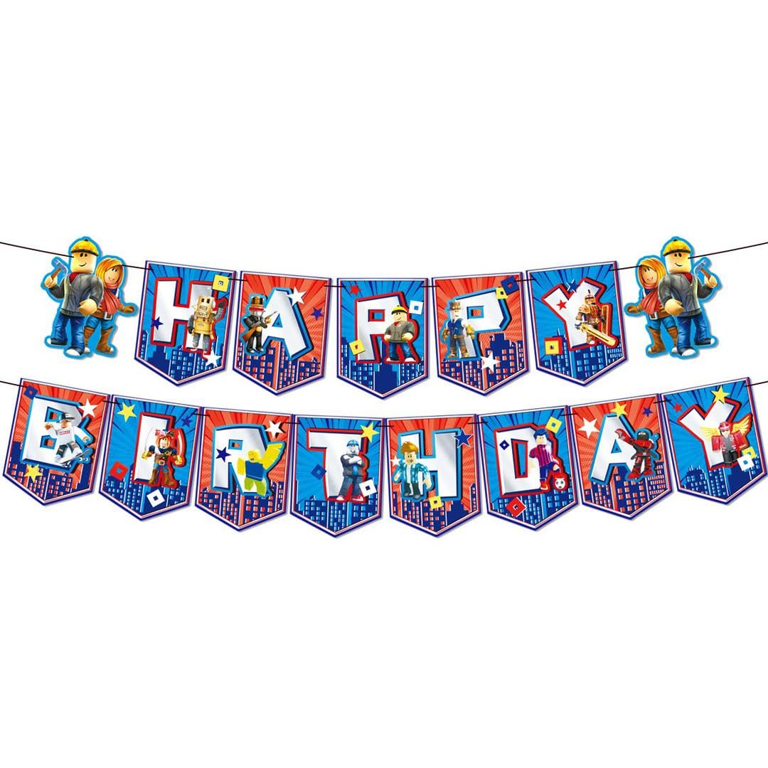 Set 58 Pcs Video Game Birthday Party Decorations Kit, Game Themed Birthday Party Supplies for Gamer Fans Cake Cupcake Topper Banner Balloons