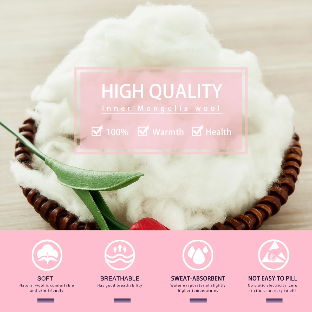 Piqoeei Lambs Wool Stuffing Super Clean Fine Wool for Felting Filler Roving Mercerized Wool for Crafts Needle Cushions Pillow Knitted Stuffed Toys Animals Blending and Dryer Balls, Natural White