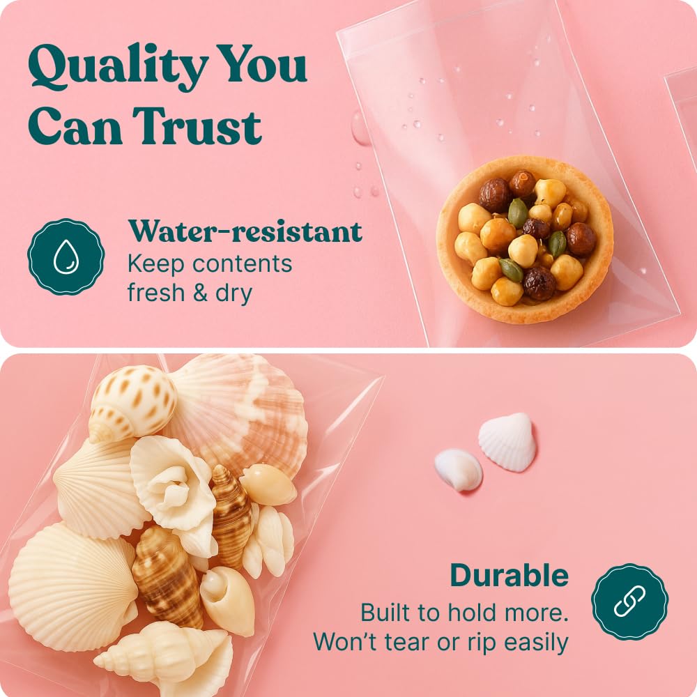 8" X 10" Self Sealing Cellophane Bags (1000 Pack) - Clear Cookie and Pretzel Rod Bags With Seal for Baked Goods Packaging, Cookie Wrappers, Bakery Packaging, Bake Sale, Candy, Treats, Goodies, Gifts