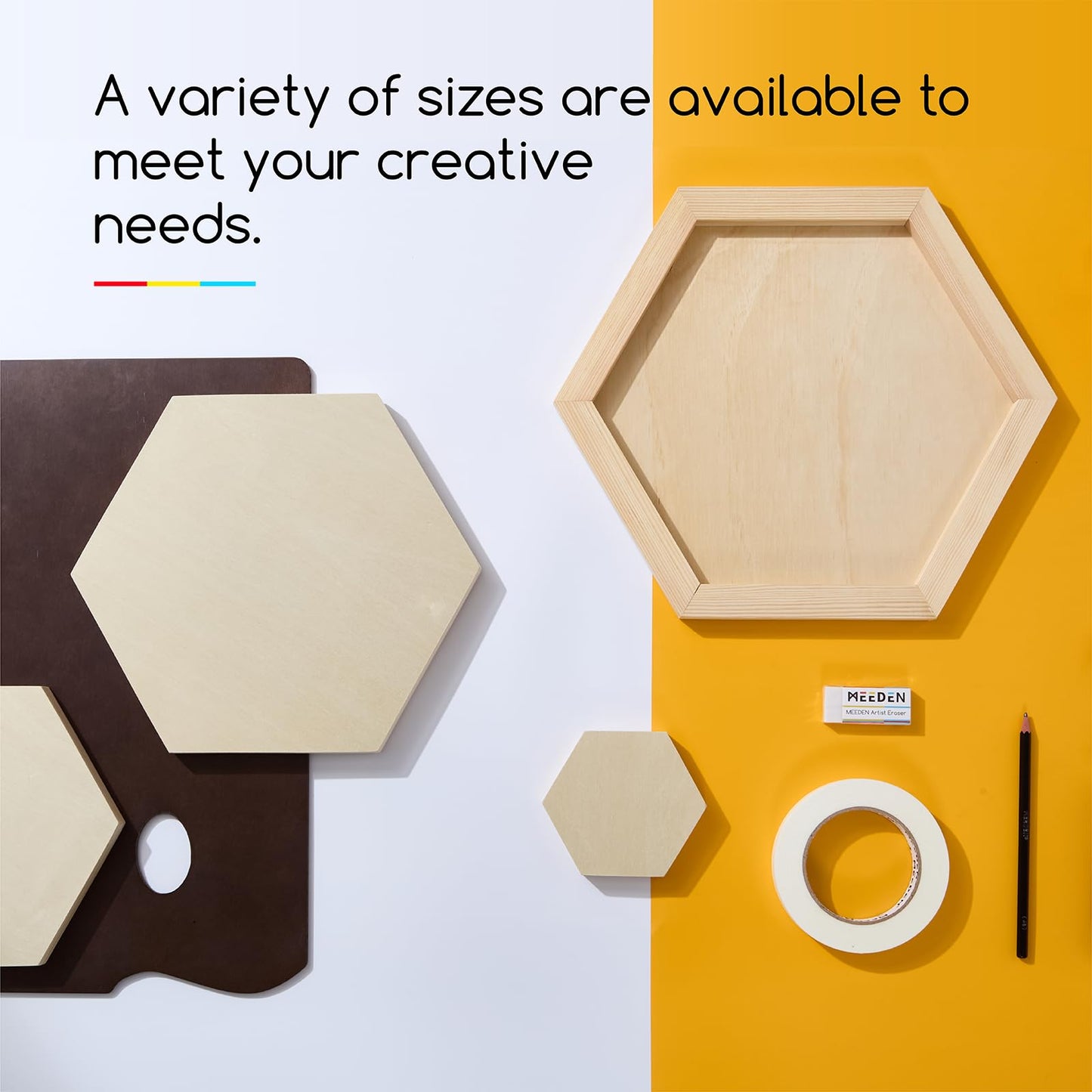 MEEDEN Hexagon Wood Canvas Panels: 3/4" Deep Wooden Canvas Panels - 4-Pack Cradled Wood Art Boards for Pouring Art, Crafts, Painting (8x9 inches)