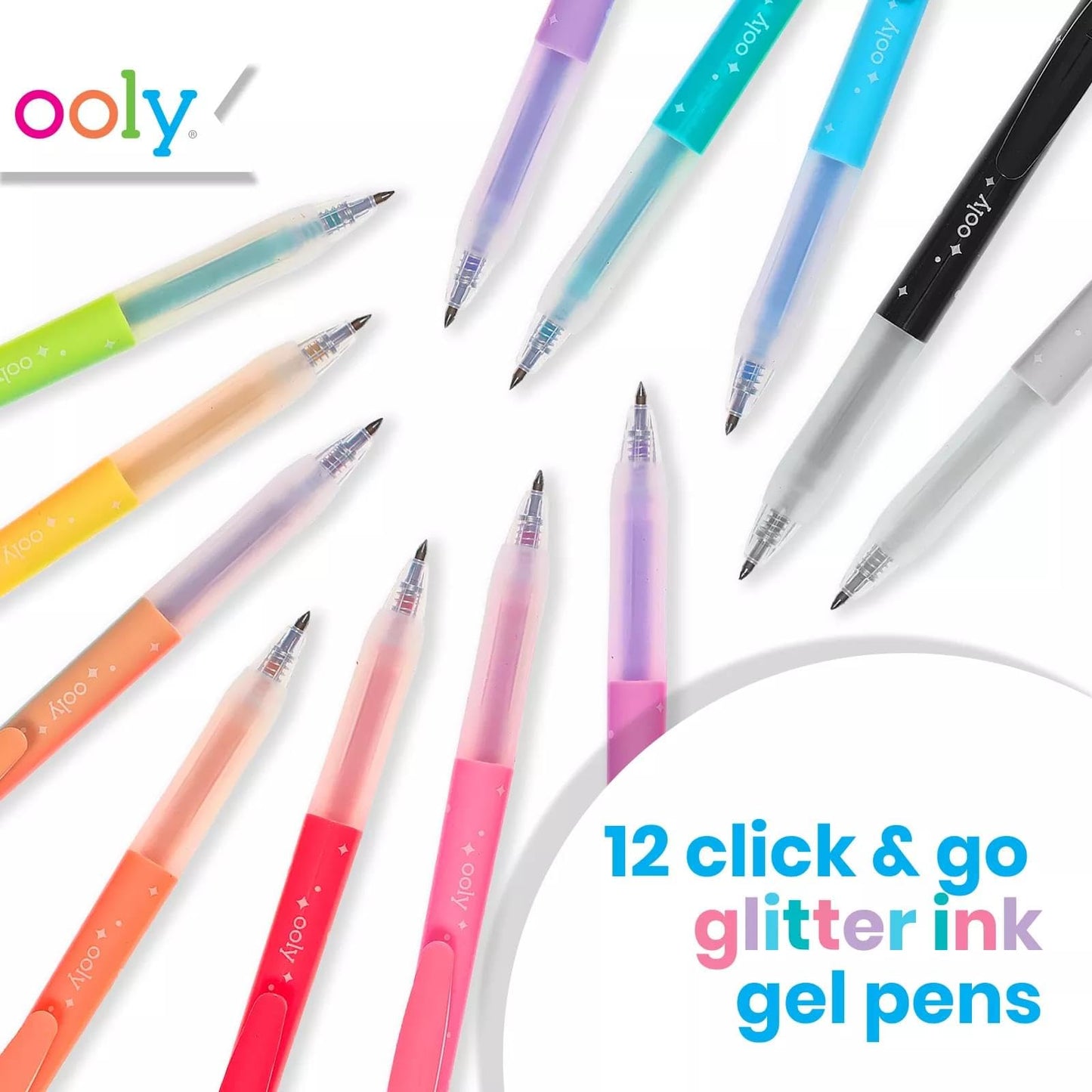 Ooly Oh My Glitter Gel Pens - Set of 12 Cute School and Art Supplies for Girls, Planner Pen with Comfort Grip, Ideal Retractable Glitter Pens for Decorations & Office Use