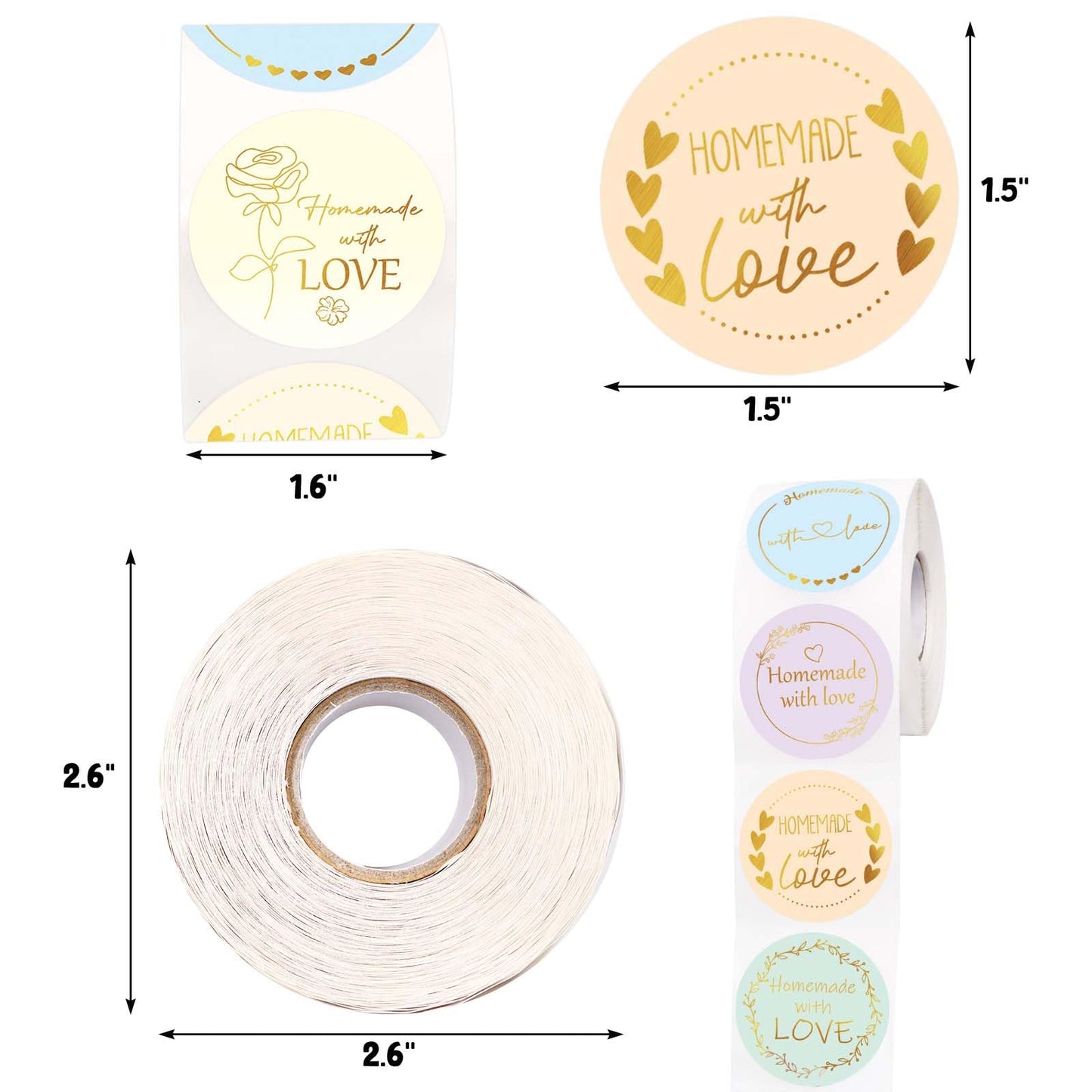 WorldBazaar Homemade with Love Stickers 500pcs Gold Foil Homemade Baked with Love Sticker for Baking Store Small Business Present Labels Wedding Birthday Christmas Party Supplies