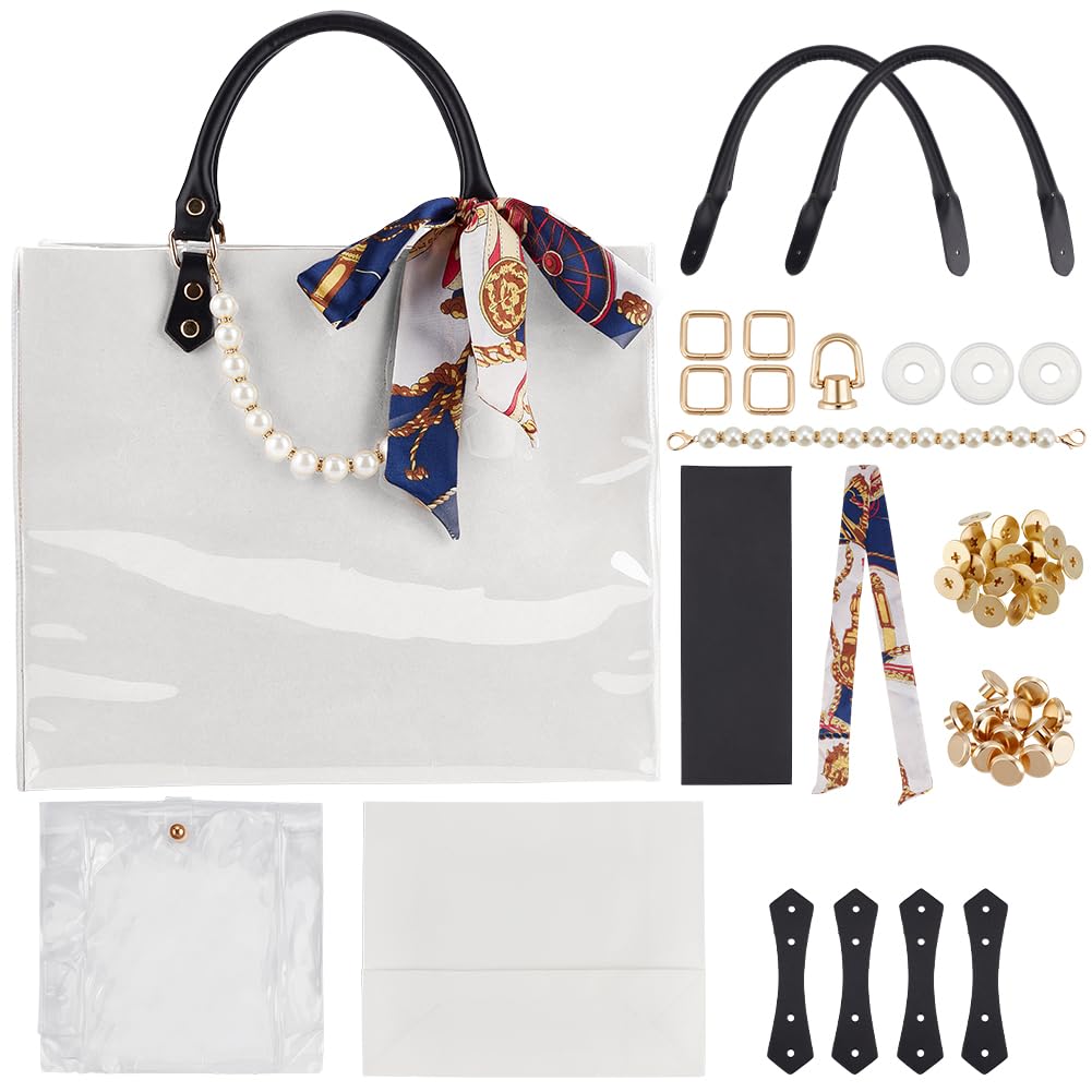 WEBEEDY DIY Tote Bag Making Kit for Adults Beginners DIY Handbag Purse Making Supplies with Handbag Bottom, Handle, Ribbon and More, Handmade Gift for Women Travel Summer Beach Party Birthday,White