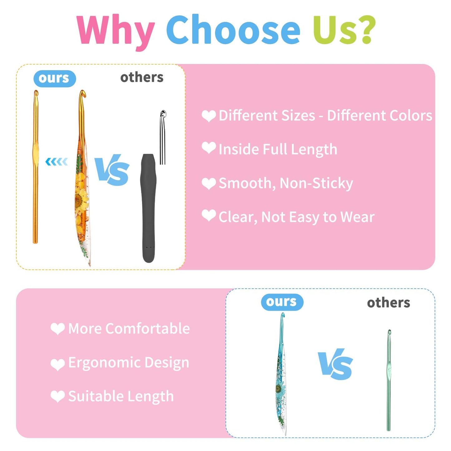 Coopay Crochet Hook Set, 5 PCS Crochet Hooks with Case (4mm, 4.5mm, 5mm, 5.5mm, 6mm), Floral Resin Grips - Beautiful & Ergonomic, Great for Crocheting Blankets, Dolls, Shawls, Hats, Scarves (G-J)