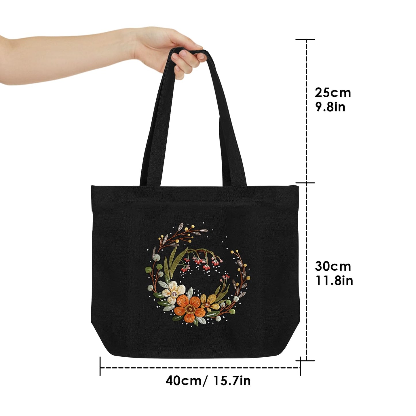 ERKOON Canvas Tote Bag Embroidery Kit for Beginners, Floral Arts Crafts Cross Stitch Kits for Adults Including Stamped Embroidery Bag with Hoops, Needle, Instruction and Color Threads (Flower)