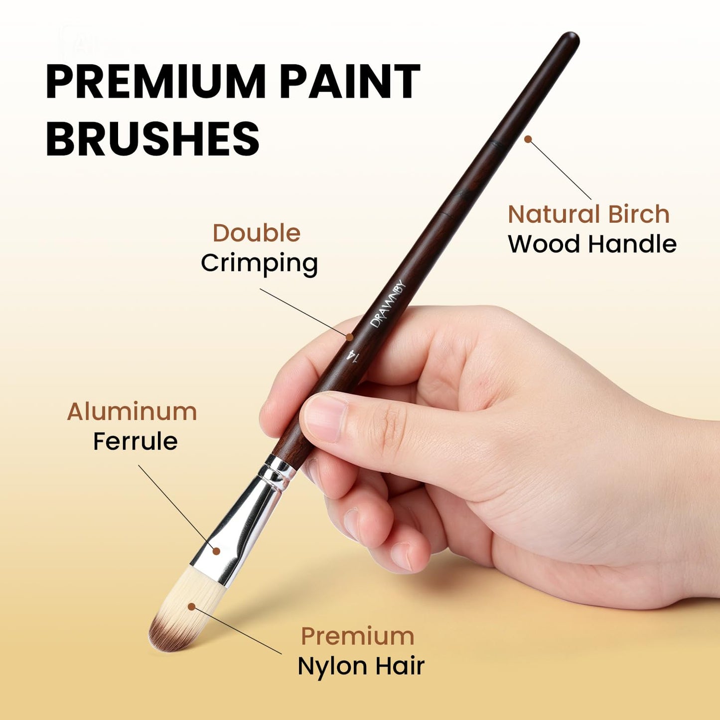 Drawnby 26pcs Paint Brush Set, Professional Paintbrushes with Palette Knife & Self-Standing Case, Nylon Paint Brushes for Acrylic Paint, Oil, Watercolor, Art Supplies for Artists Beginners