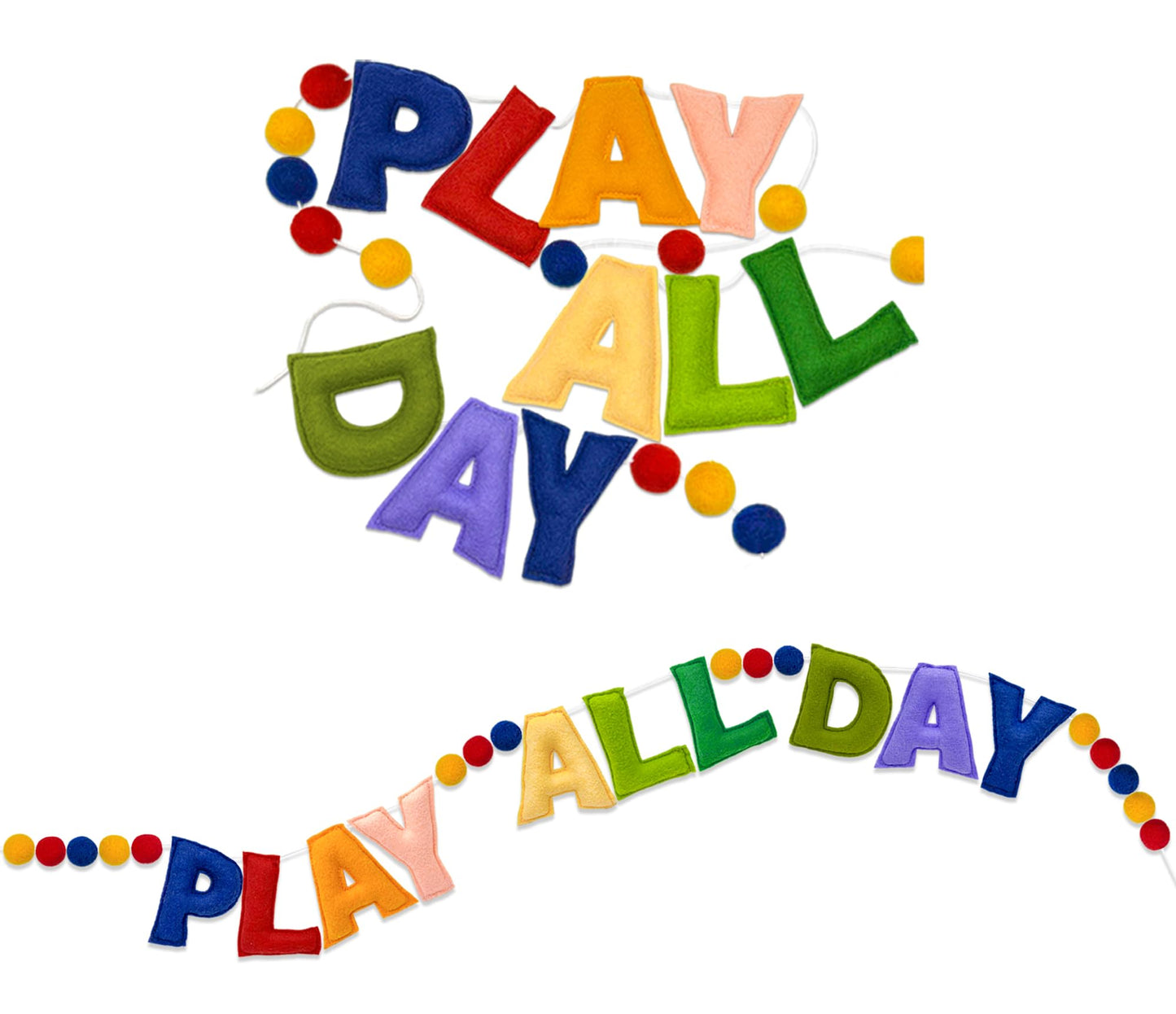 Pre-Strung Retro Play All Day Felt Banner Reusable Play Sign Play All Day Wall Hanging Felt Garland for Kids Nursery Playroom Wall Decor Boys Girls Playhouse Decor Toy Room Classroom Decoration