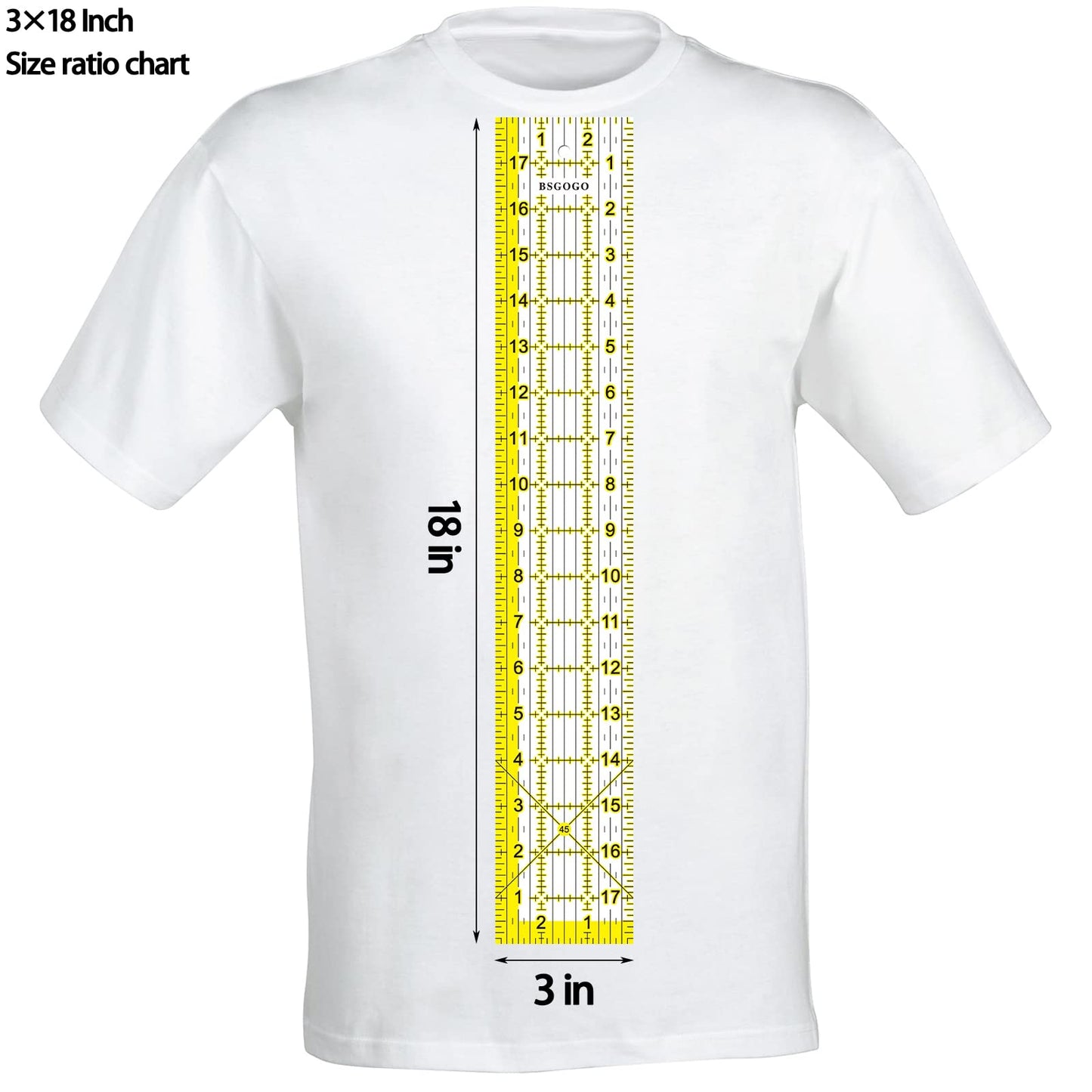 Acrylic Ruler 7 Piece Set, Non Slip Rings 50 Pieces, Quilting Rulers, Size (6"x24"), (2"x24"), (3"x18"), (3"x8"), (1.5"x12"), (1"x12"), (1"x6") (Yellow-7 Piece Set)