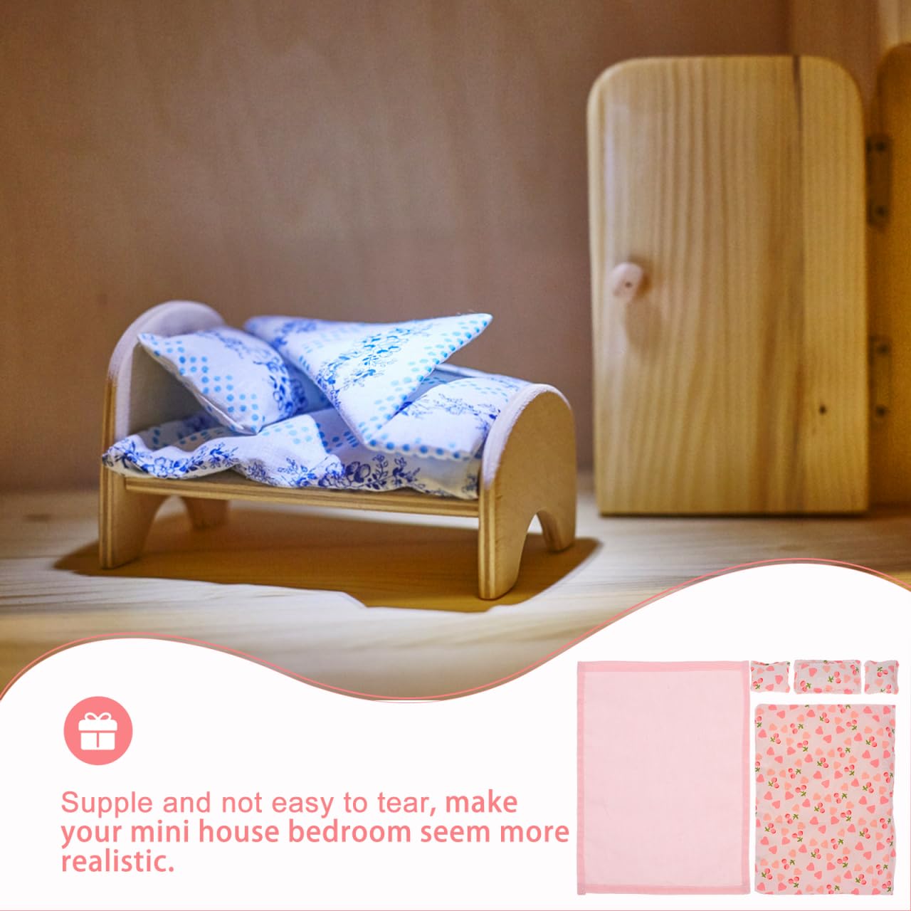 ibasenice Doll House Bedding Set - 1:12 Scale Miniature Bed Sheet, Quilt, and Pillows Kit - Soft Fabric Bedroom Accessories for 12-Inch Dollhouse Furniture Decor - Pink Heart Design