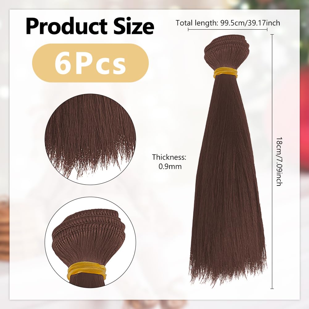 DICOSMETIC 6Pcs Doll Wig Hair 18cm Plastic Straight Short Doll Hair Wefts Dolls Making Kits Dolls Hairs Extensions Coconut Brown Faux Hairs Replacement for Adult DIY Crafts