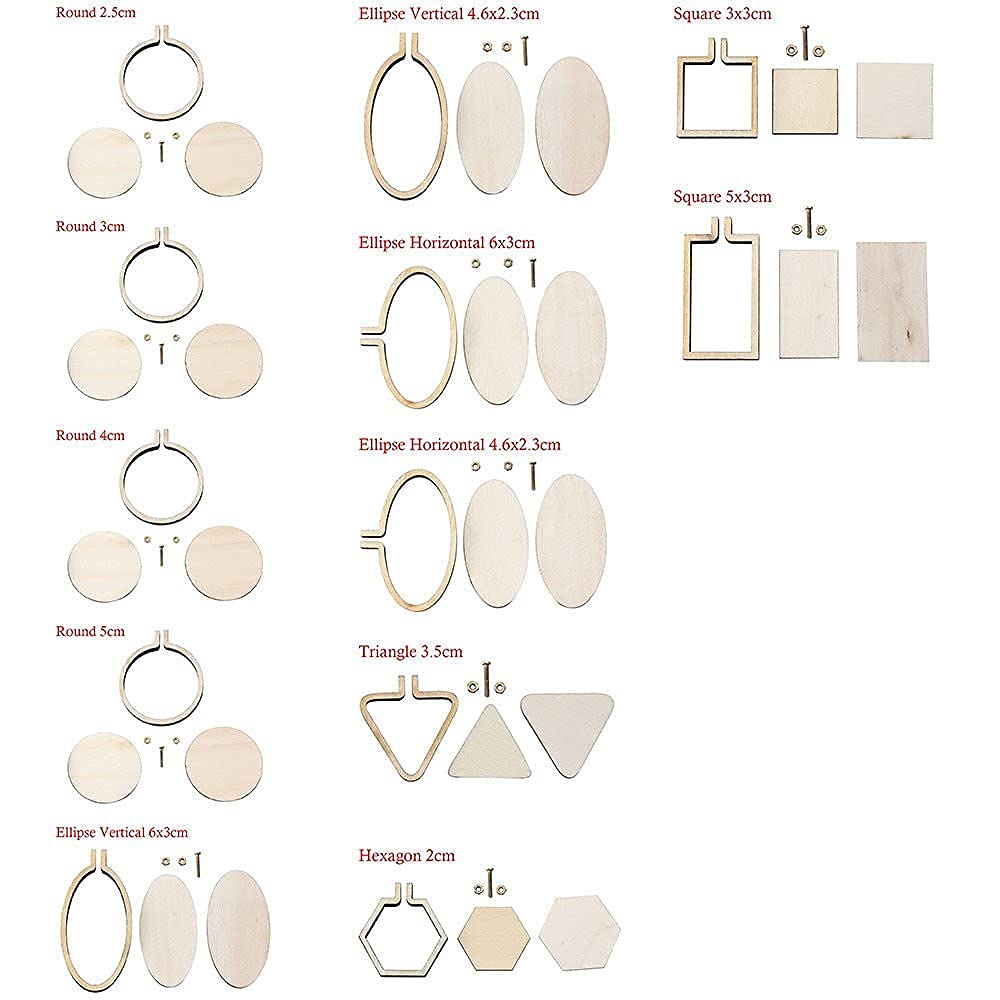 Tiny Round Wooden Embroidery Hoop Frame Kit Miniature Hoops Jewelry DIY Mini Oval Hoop Necklace Brooch Hoop Succulents Pendant Gift (Set of 12)