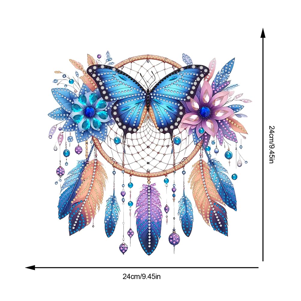 Sulunmo Diamond Art Hanging Kit, Diamonds Art Painting Pendant for Adults, DIY Gem Painting Board Kit for Window Door(Butterfly Dream Catcher-282)