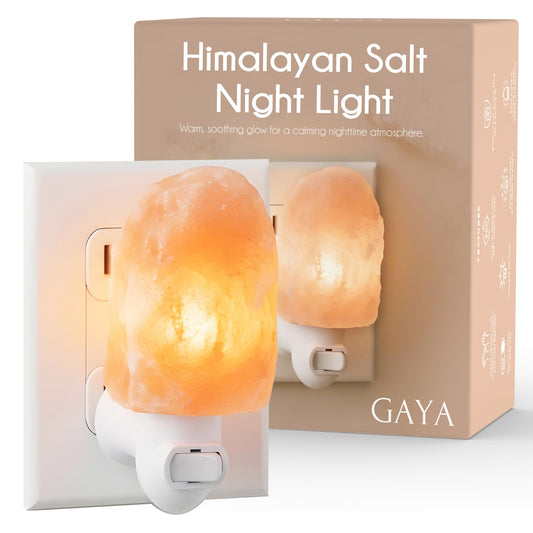 Himalayan Salt Night Light Plug In - Salt Rock Lamp for Bedroom, Bathroom & Hallway | 360 Rotating Plug | Warm Amber Glow | Calming Sleep Light | 2 Bulbs Included | Kids Safe UL Listed | Gift Ready