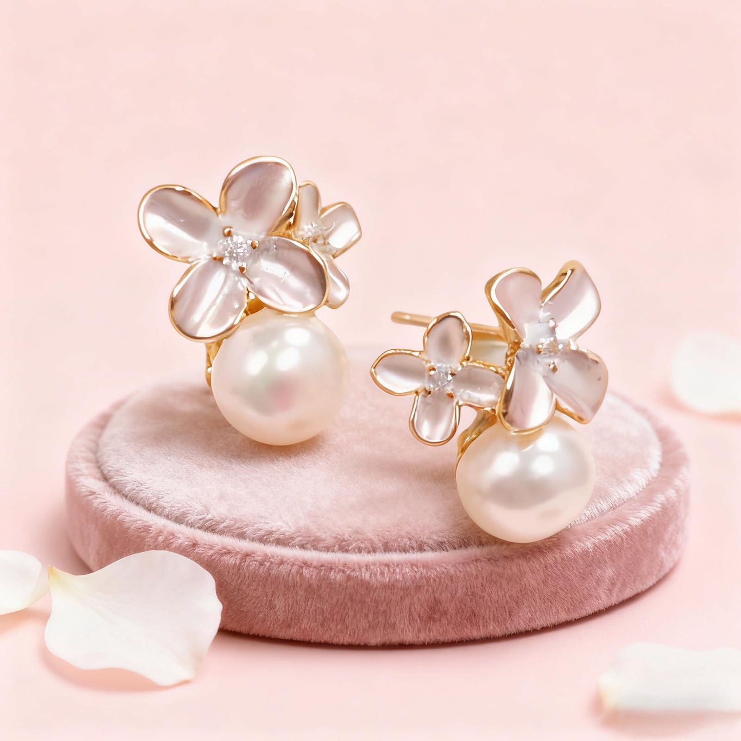 Pearl Earrings Natural Freshwater Cultured Pearl Stud Earrings for Women, 18K Gold Plated, Genuine 925 Sterling Silver, Hypoallergenic, Elegant Jewelry Gift for Sensitive Ears