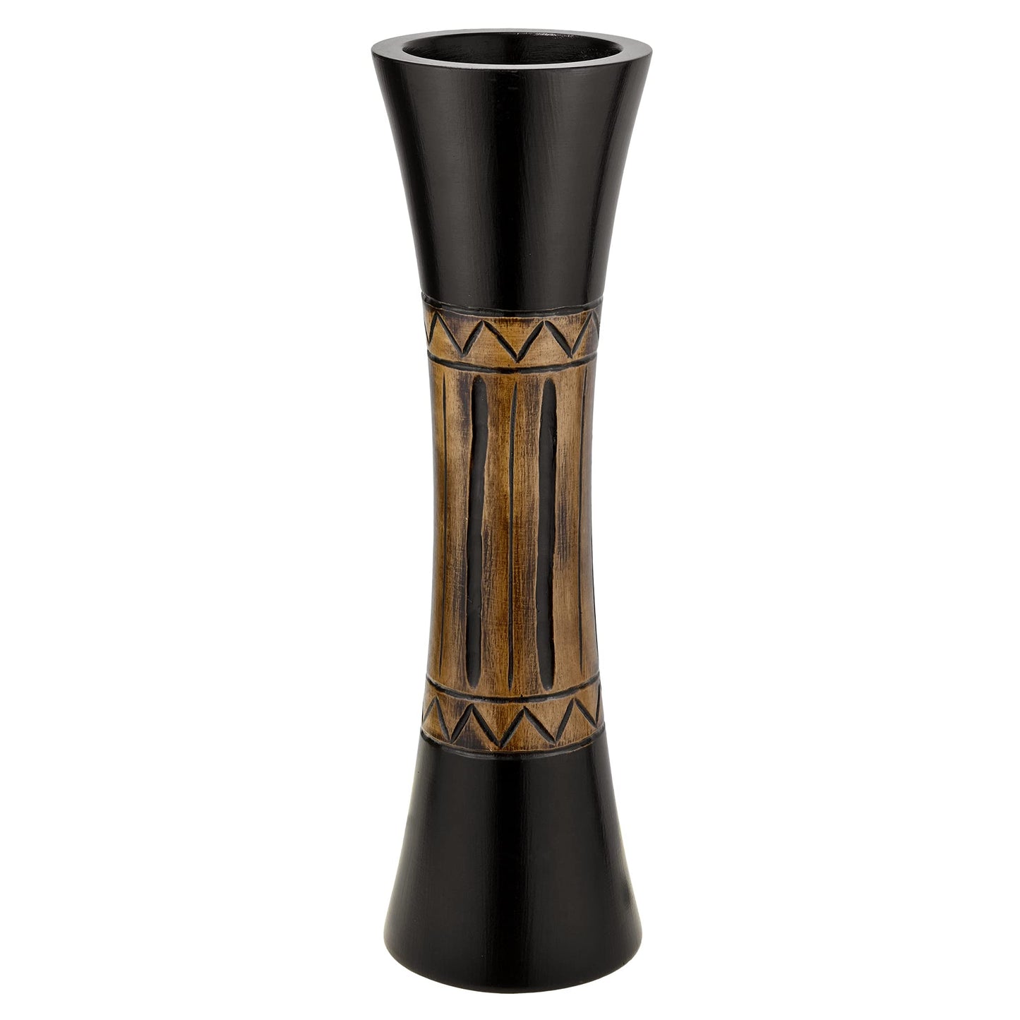 AeraVida Tribal Bali-Inspired Hand-Carved Wood Table Vase with Natural Brown Stain | Boho Chic Home Decor Accent | Trendy Rustic Wooden Vase for Living Room or Office