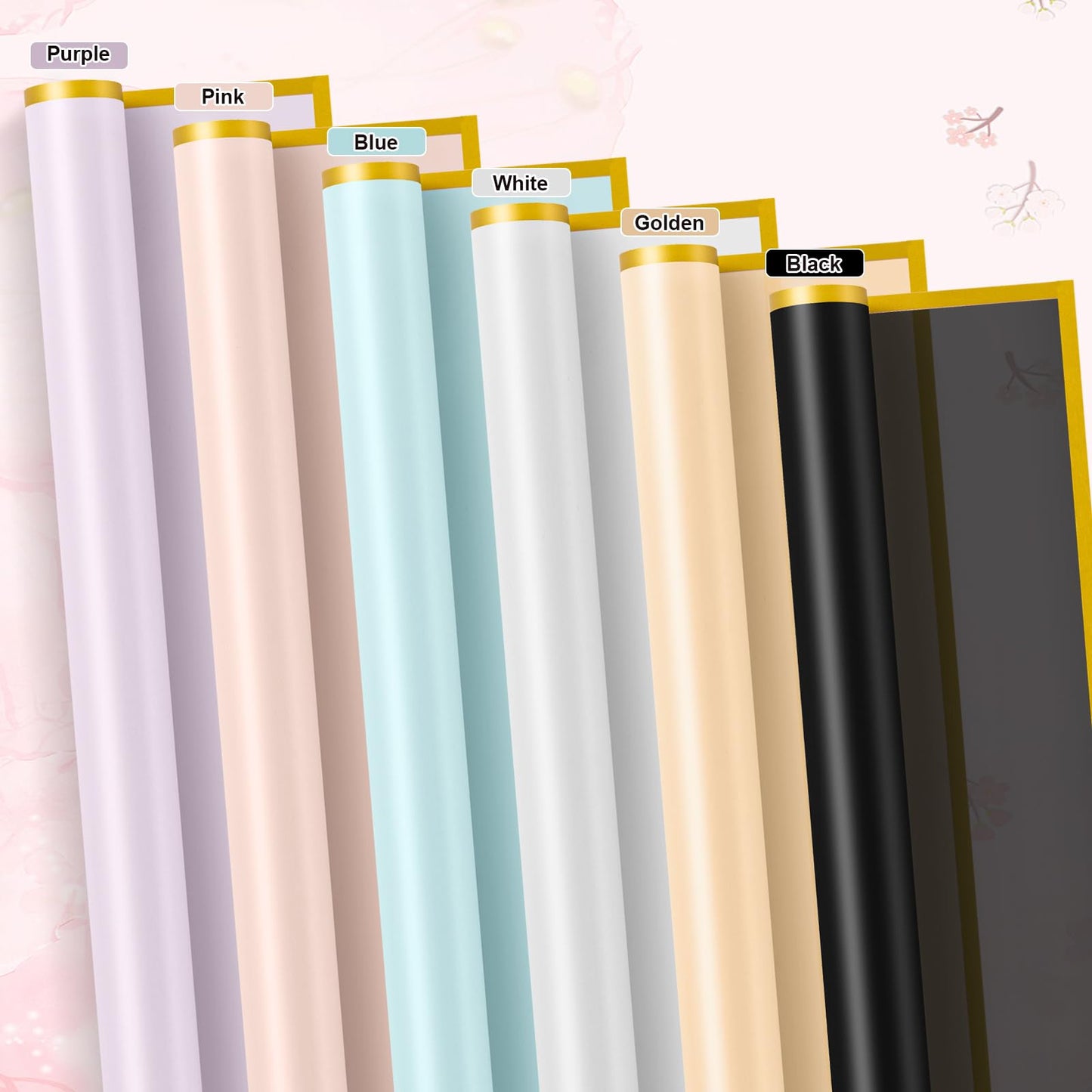 VinTS 167Pcs Floral Bouquet Wrapping Paper Waterproof Flower Wrapping Paper 66 Sheets 6 Colors with Ribbons 3D Butterfly,Golden Crowns for Valentines Florist DIY Project Bouquet Flower