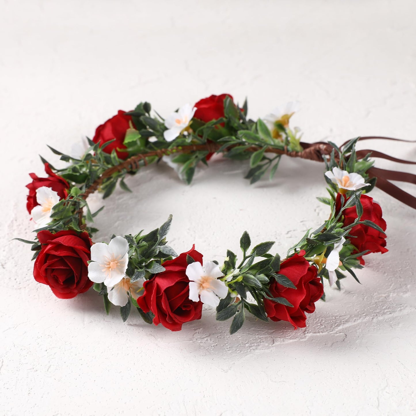 KorViSHOW Rose Hair Flower Crown - Girl Flower Crown Decoration Rose Celebration Round Floral Head Bride Wedding Renaissance Festival Party Birthday Ball Photo Accessories