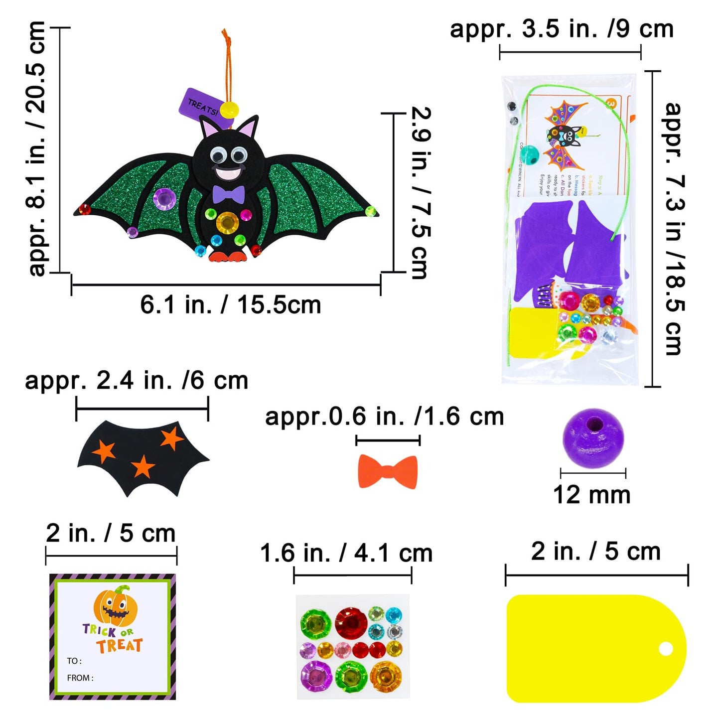 Winlyn 24 Sets Halloween Craft Kits Individual Fall Kids Craft Kits DIY Bat Ornaments Decorations Foam Bats Craft Kits Arts and Crafts for Kids Classroom Activities Party Favors