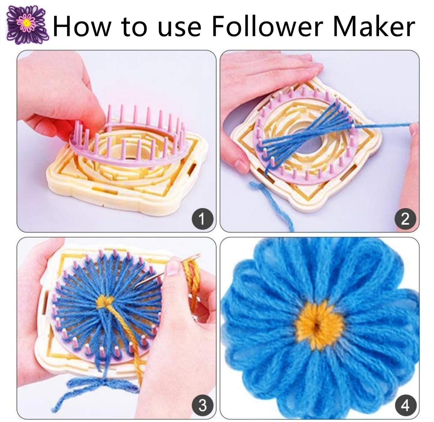 Ayasee Weaving Loom Kit, Flower Knitting Loom Kit, Frame Looms, Knitting Wool, Round/Square Knitting Looms Craft Kit Multi Color (Flower Maker)