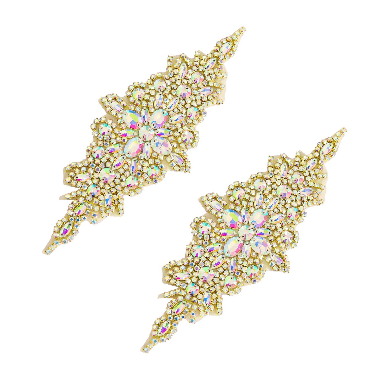 DUOBAO 2PCS Rhinestone Pearl Bead Iridescent Gold Applique Belt Bridal Accessories Crystal Trim Rhinestones Beaded Appliques Wedding Dress Sash Belts Headband DIY