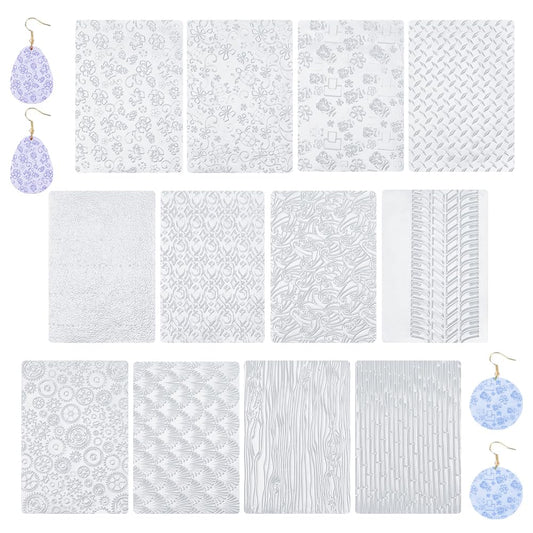 HOBBIESAY 12Pcs Clay Texture Sheet Boho Clay Texture Mats 7x10 Inch Polymer Clay Embossing Tools for Adult Women Earrings Jewelry Making