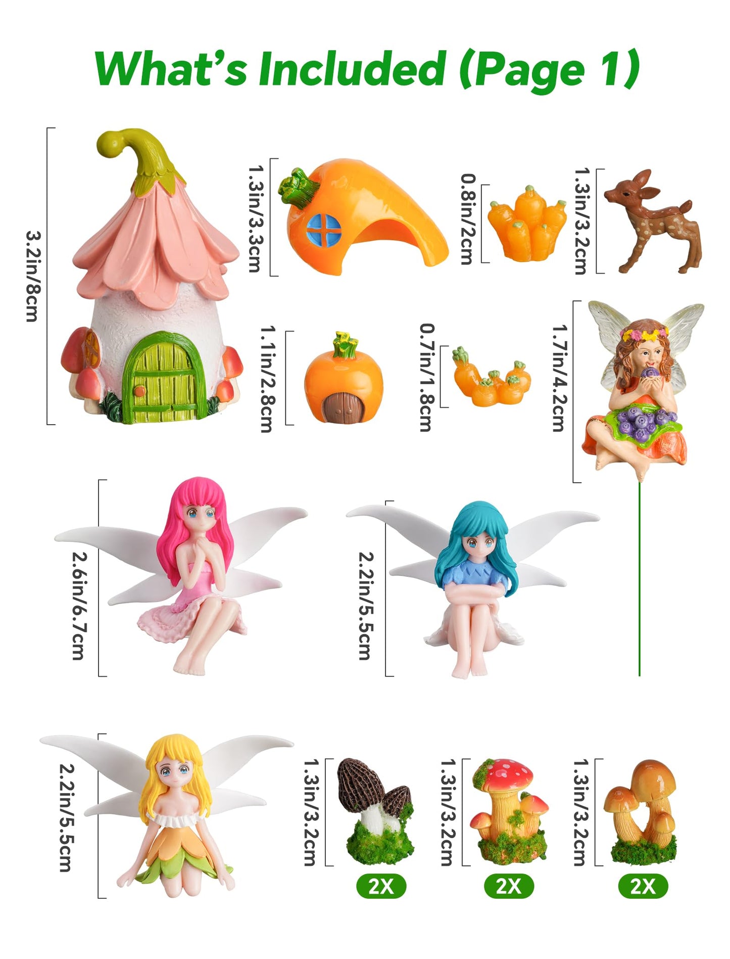 NiToy 50-Piece Mini Fairy Garden Accessories Kit, Resin Fairy House (3.1" H) with 49 Miniature Figurines - Animals, Mushrooms and Fairies for DIY Terrarium, Planter, Flower Pot and Desktop Decor