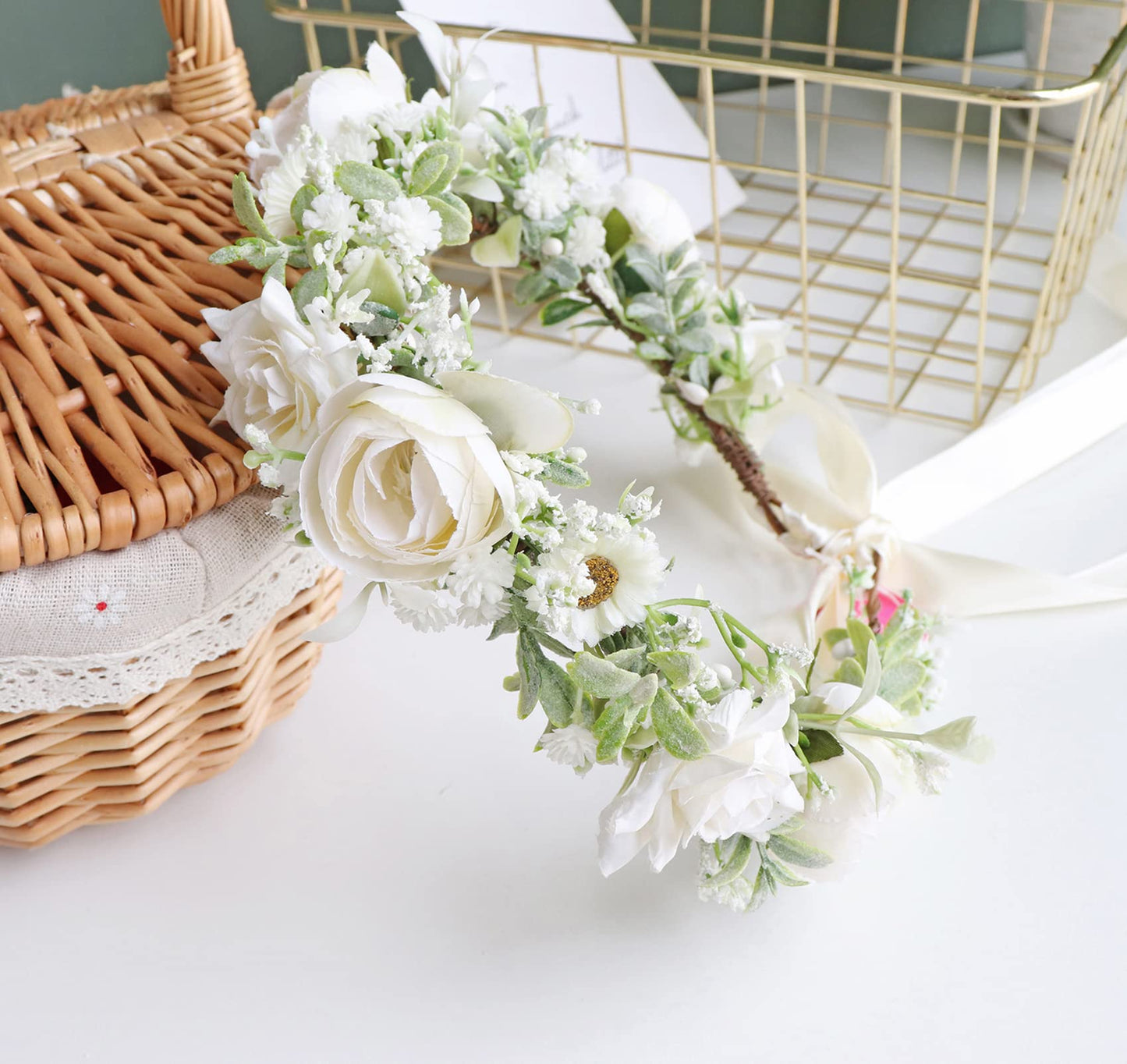 Trepveter Wedding Floral Crown Flower Crown Women Floral Headband Flower Headpiece Halo Cosplay Halloween Bridal Wedding Photo Props Renaissance Party Prom