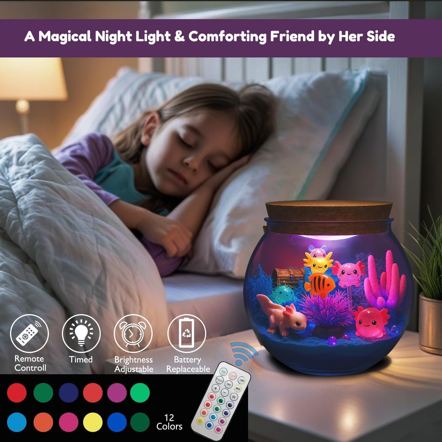 Axolotl Gifts for Girls & Boys – DIY Glow Jar Toy with LED – Cute Axolotl Night Light Arts and Crafts for Kids Ages 4 5 6 7 8-12 Year Old – Great Room Decor, Birthday Decorations & Easter Gifts