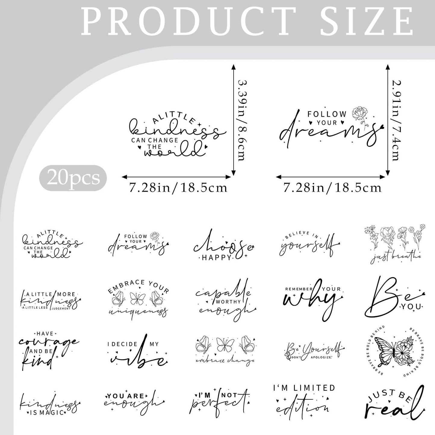 Motivational DTF Transfers Ready to Press - 20 Sheets Positive Quotes Iron on Transfers for T-Shirt Inspirational Iron on Decals Patches DIY Heat Vinyl Stickers for Clothing Pillow Hat Hoodie Bagpack