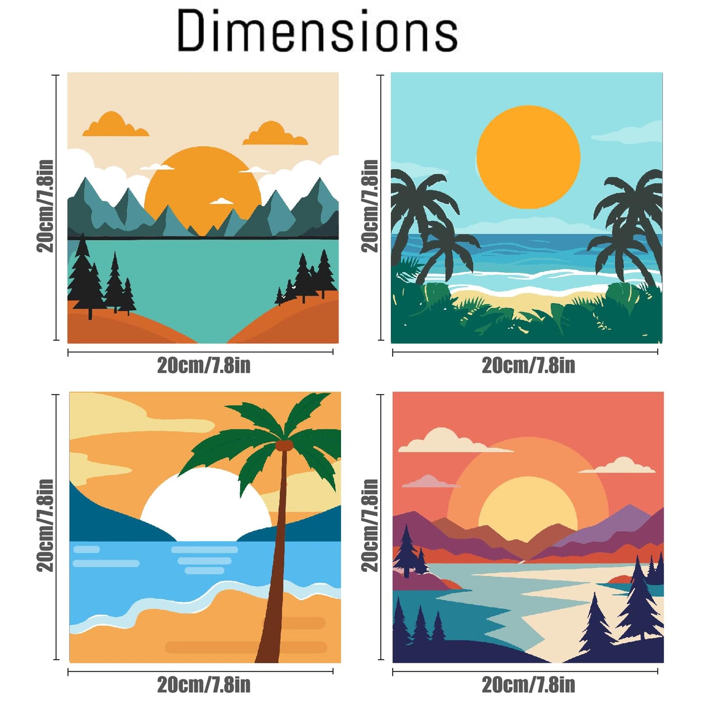 FQOVKYN 4 Framed Landscape DIY Paint by Numbers Kit for Adults Beginner, Sunset Easy Painting by Number with Frame, Acrylic Paint Kit Arts and Crafts for Adults for Decor 8x8inch