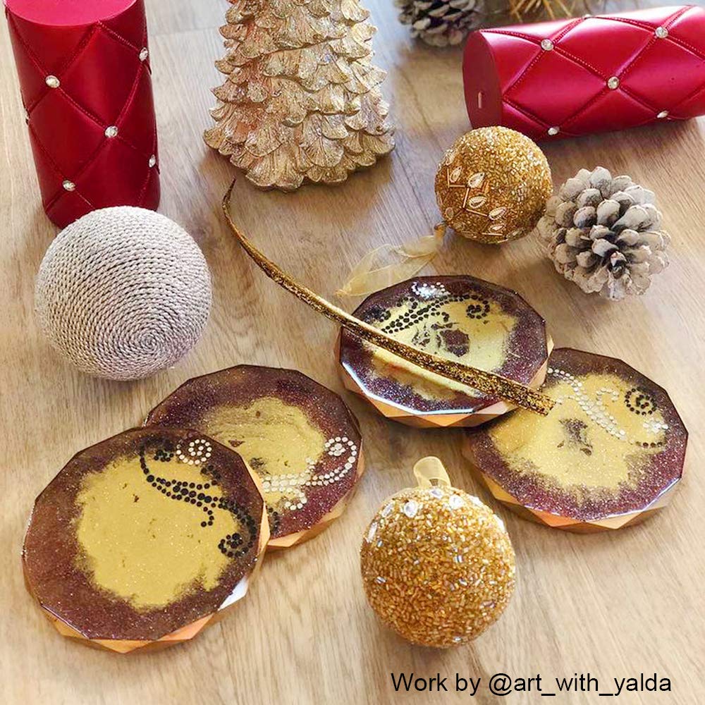 ResinWorld 4 Pack Coaster Molds - Diamond Edge Crystal & Round Geode Silicone Molds for Epoxy Resin Casting