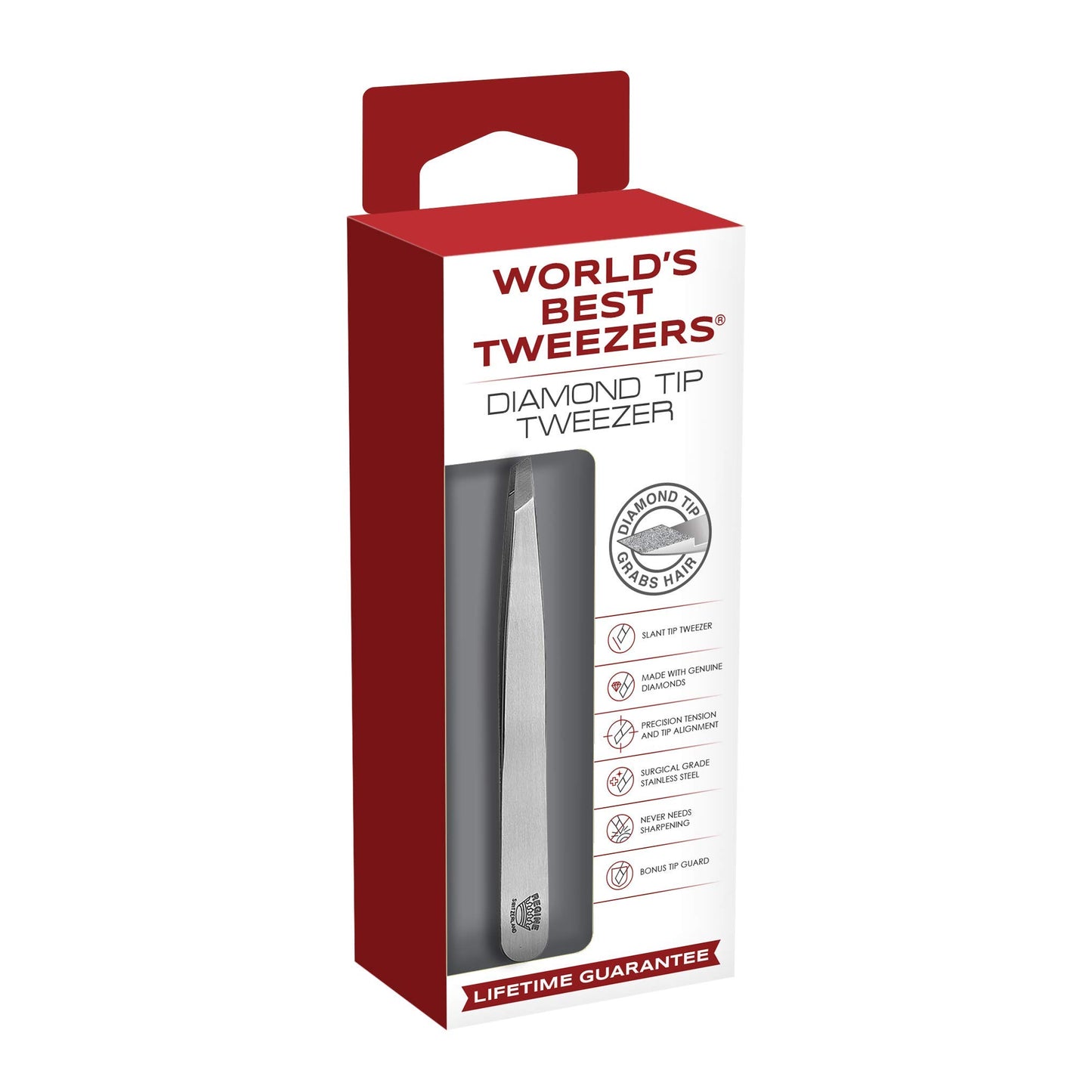WBT Diamond Tip Tweezer- Grabs Hair from the Root, Diamond Coated Slant Tips Precision Tweezer for Eyebrow, Facial & Ingrown Hair Removal - Perfectly Aligned Tips Surgical Grade Steel Tool