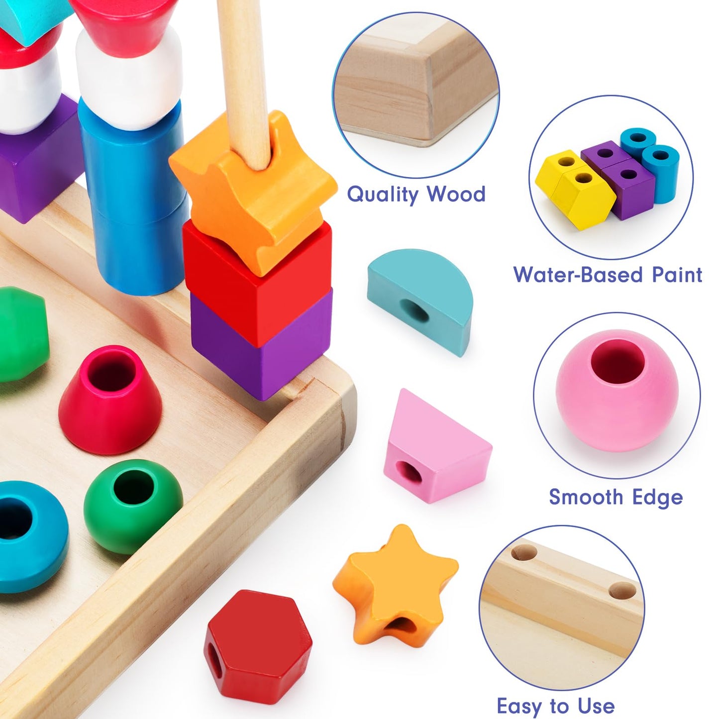 TooyBing Montessori Wooden Lacing Beads Toys for 3 4 Year Old Toddler Kids, Sequencing & Stacking Block Toy with Storage Box, STEM Preschool Learning Toys, Christmas Birthday Gifts for Boys Girls