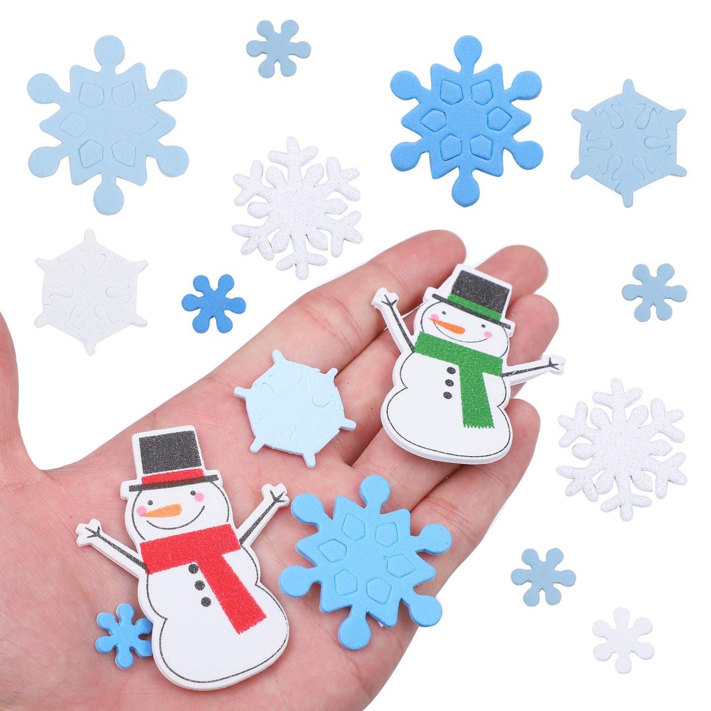 Aneco 500 Pieces Foam Snowflakes Stickers Winter Snowman Self-Adhesive Stickers for DIY Craft or Party Favor