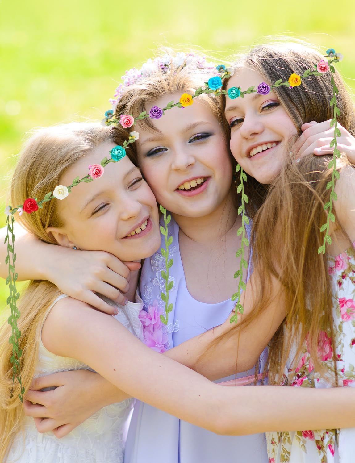 LSLYHTC 20 Pieces Flower Crown Headbands for Women Girls, Adjustable Floral Wreath Garland Headpiece, Multicolor Boho Flower Tiara for Wedding Festival Easter Party Photography Props