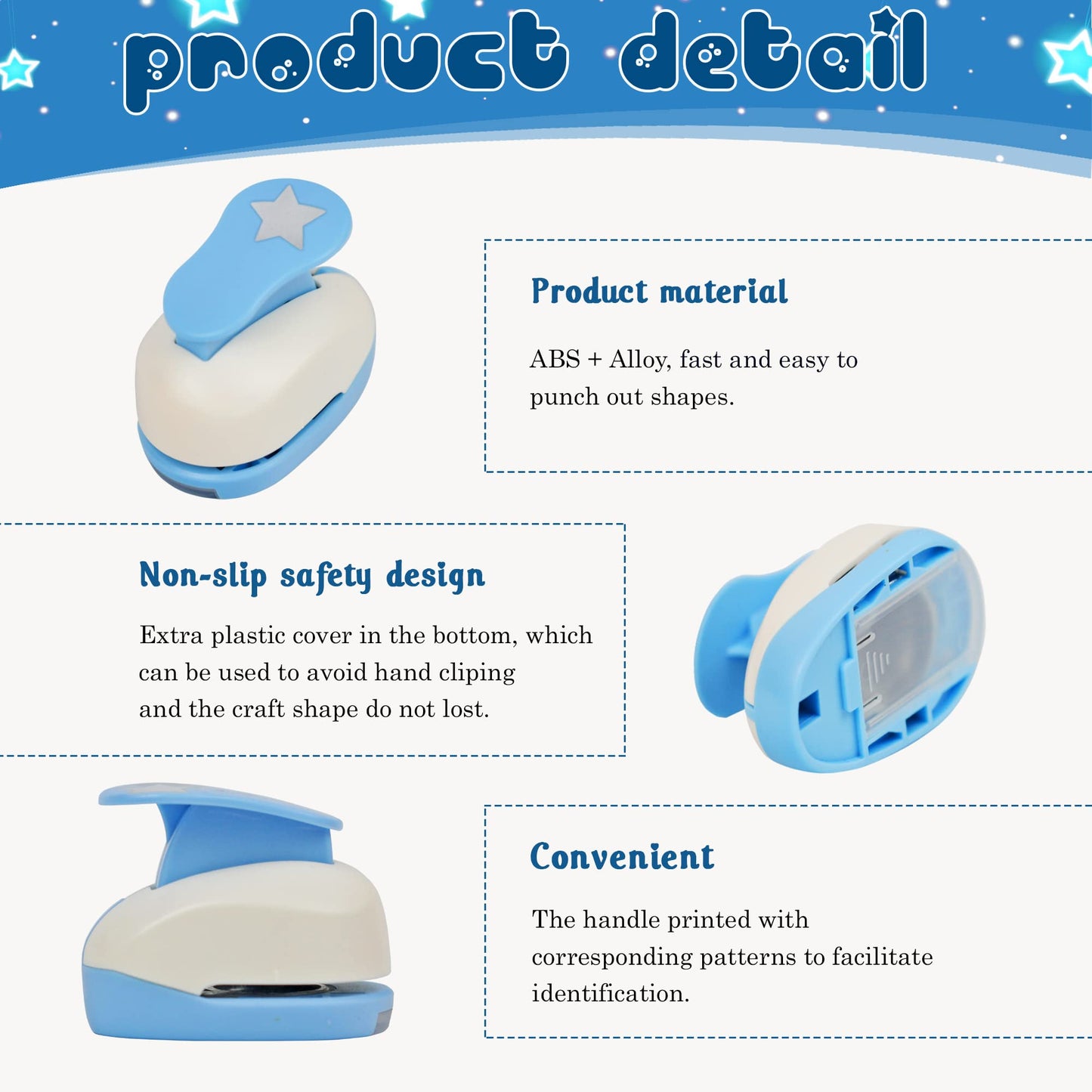 Ecohu Set 3 Star Paper Punch 0.3'' / 0.63'' / 1'', Scrapbooking Hole Punches Crafting, Design for Office Supplies, Card Making, DIY Photo Album.