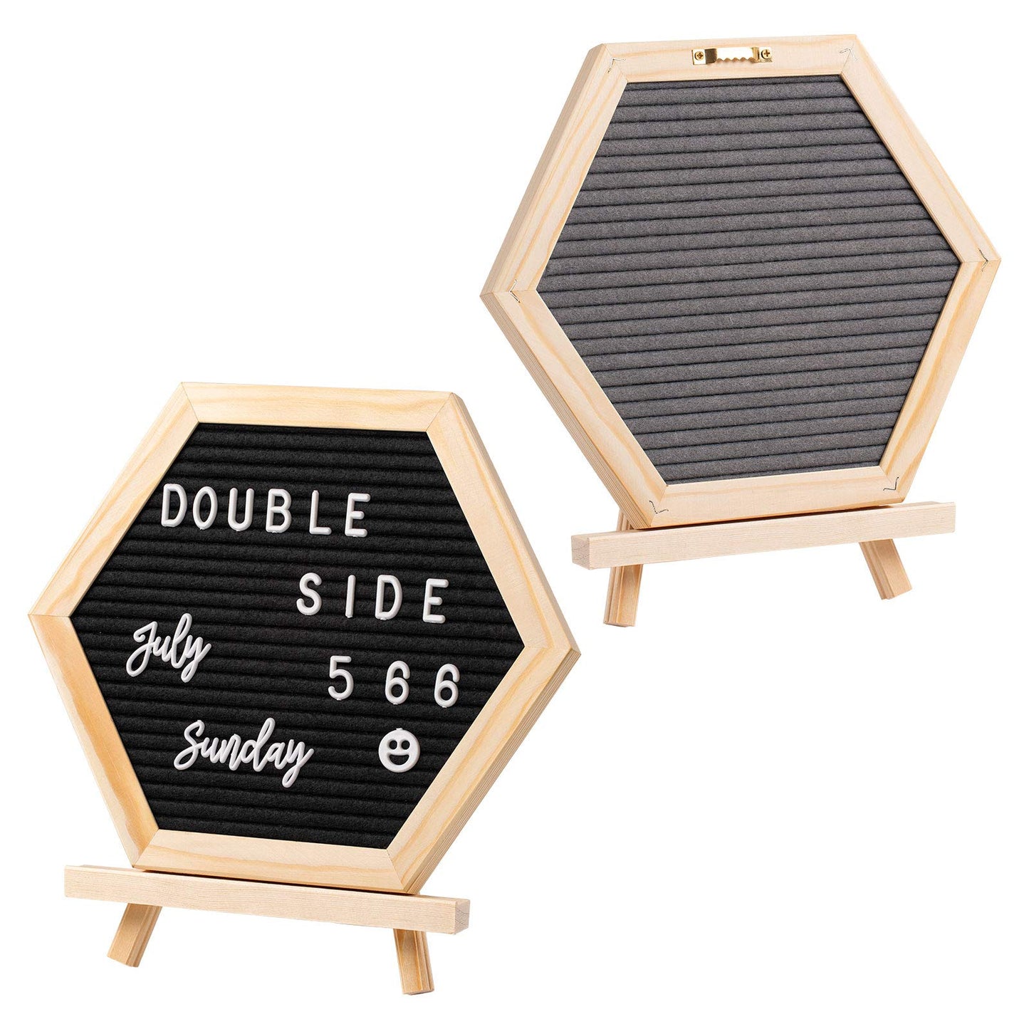 Whaline Double Sided Felt Letter Board Kit with 510 Letters Wooden Stand Bag Hexagon Felt Letter Boards for Home Baby Nursery School Classroom Teaching Tool Office
