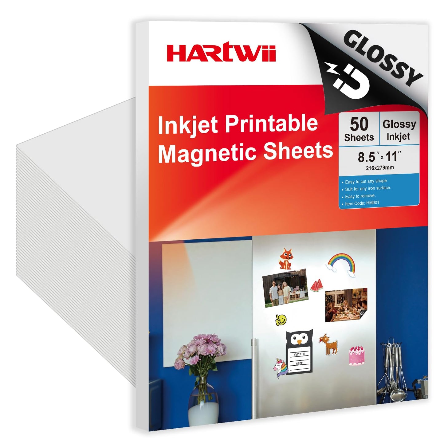 Hartwii 50Pcs Printable Magnetic Sheets 8.5x11 Inches 13.5Mil Thick Glossy Magnet Paper Sheet Non Adhesive Magnetic Paper for Inkjet Printers, Flexible Magnet Photos for DIY Crafts