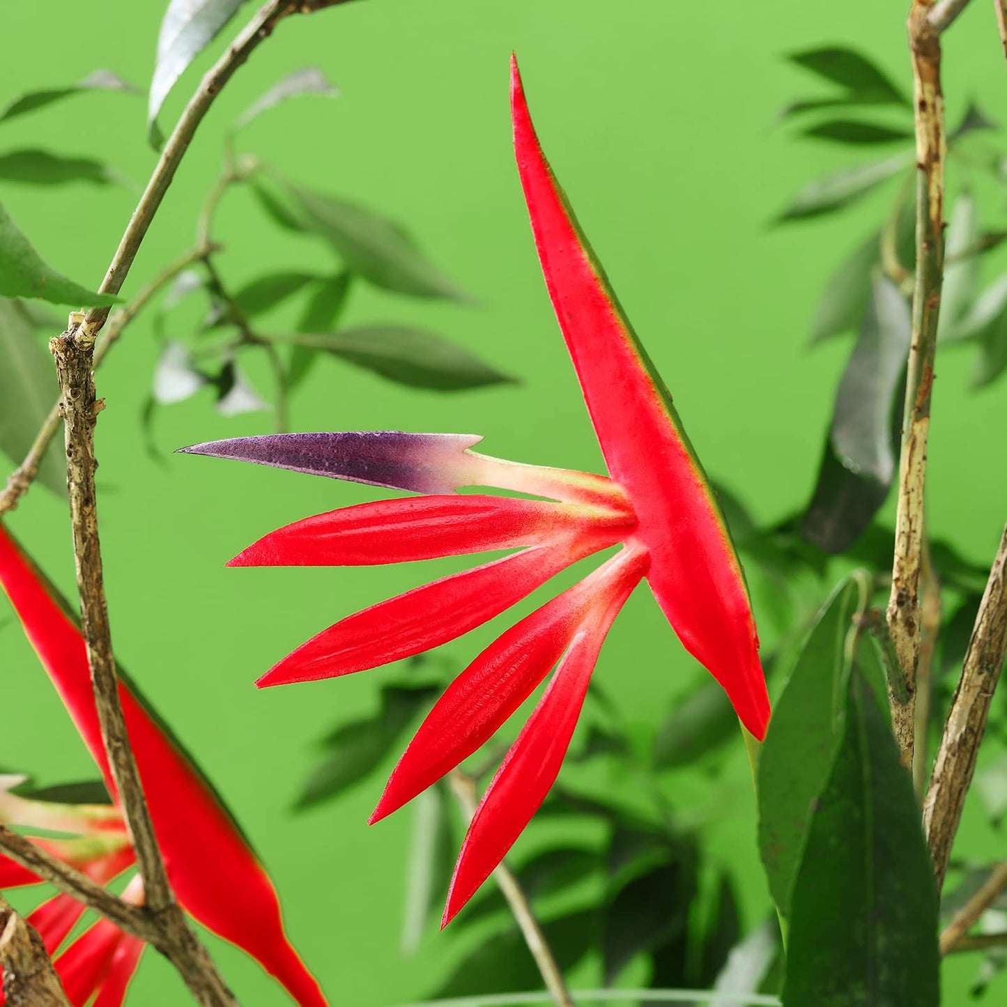 Giegxin 10 Pieces Bird of Paradise Artificial Plant 22 Inch Hawaiian Tropical Flowers Faux Flowers Bouquet Large Elegant Green Plant for Home Garden Decoration Office Wedding Decor Supplies (Red)