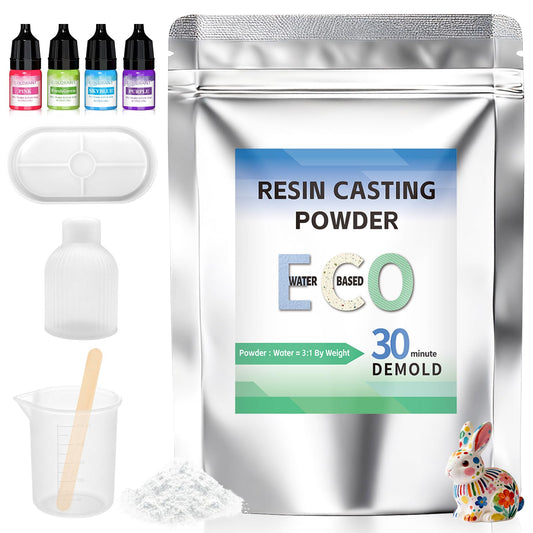 Resin Casting Powder, Water-Based Resin Powder Formula, Fast Cured Casting Resin Kit for Beginne with 4 Pcs Resin Pigment, Vase and Base Silicone Molds, Silicone Measuring Cup, Stirring Rod