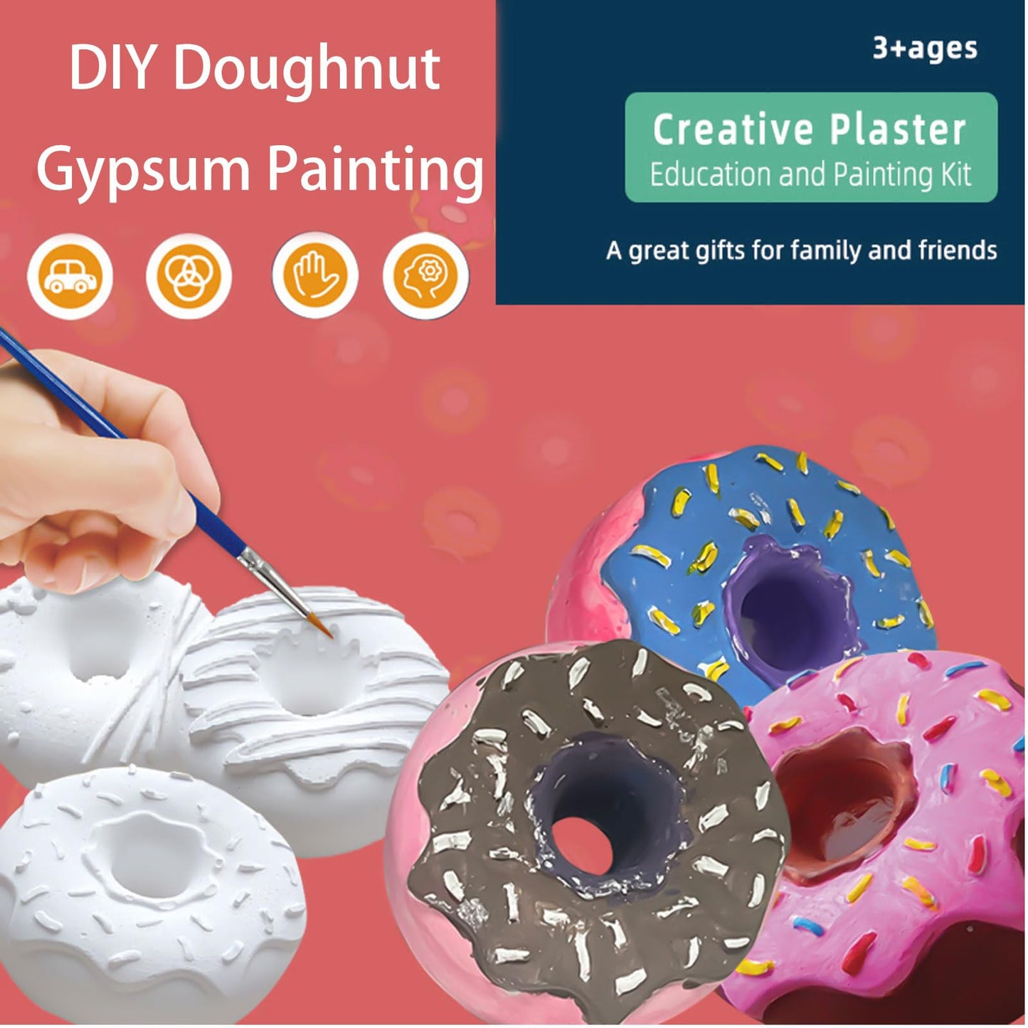 DIY Doughnut Plaster Painting Kit for Teens & Adults, Paintable Plaster Figurine Art Craft, Creative Dessert Decoration Mold, Sculpture Painting Supplies, Unique Art Gift for Birthday Home Decor