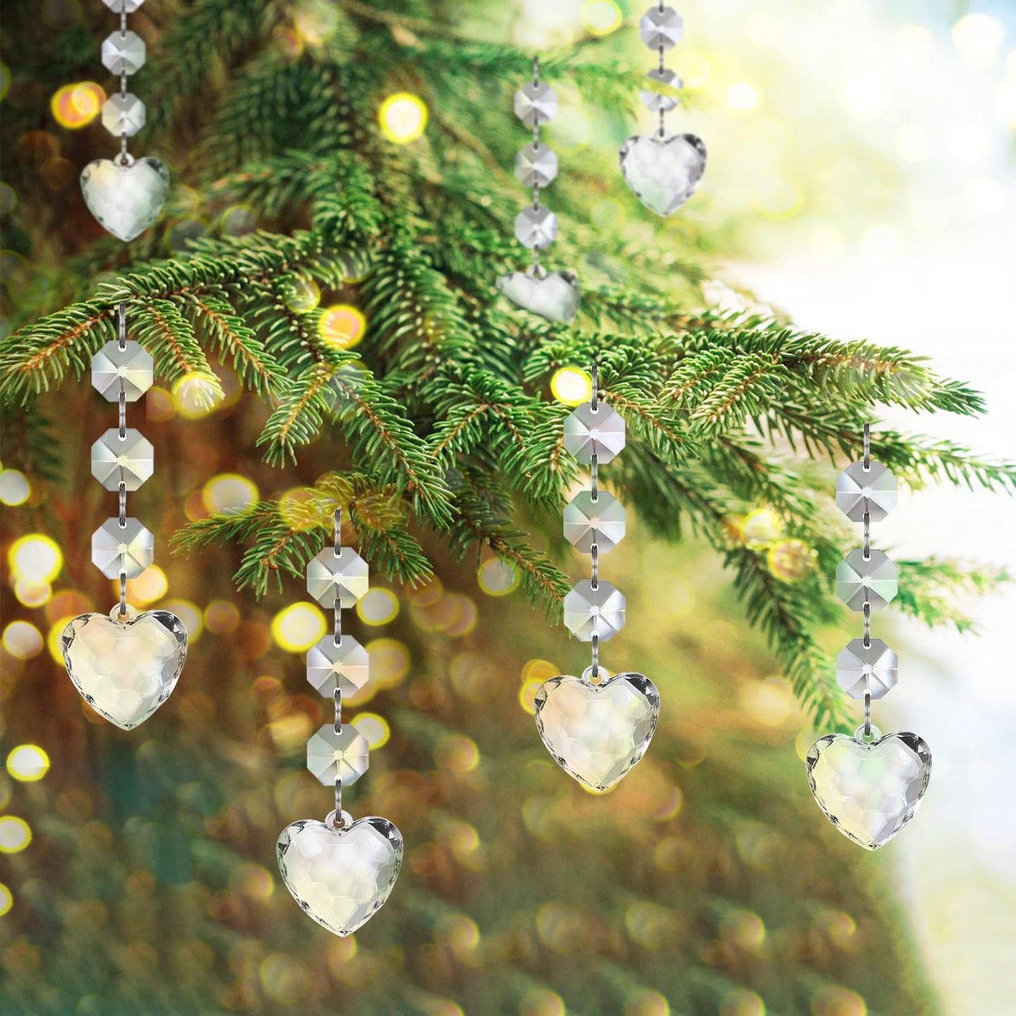 Jishi 30pk Crystal Heart Ornaments for Christmas Tree Decorations, Acrylic Hanging Crystals for Centerpieces Valentines Day Decor, Clear Plastic Heart Prism Drop Pendant Suncatcher Chandelier Crystals