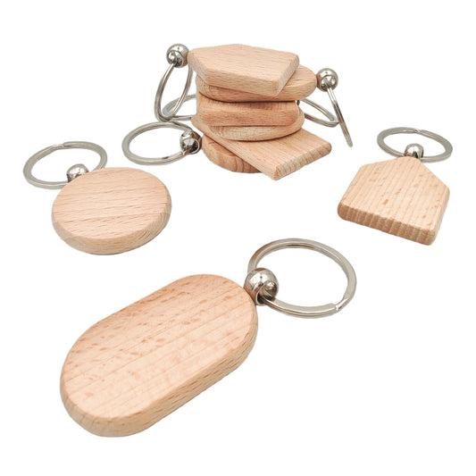 YOZIEMQ 30PCS Wood Engraving Blanks Key Chain，Wood Keychain Blanks，Assorted Unfinished Wooden Key Tag Key Ring for DIY Gift Crafts Christmas Ornaments Laser (30)