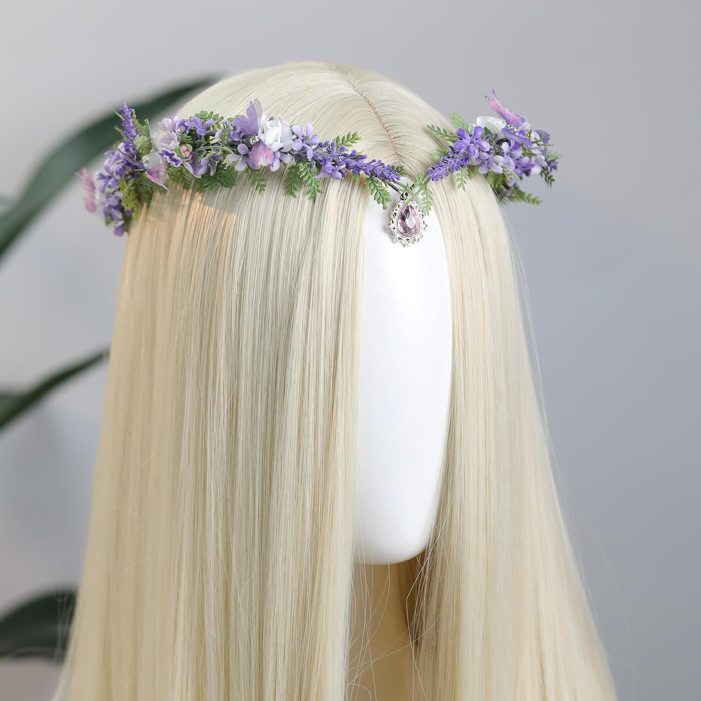 MOSTORY Purple Flower Elf Crown - Woodland Fairy Headpiece with Butterflies for Renaissance Costume Women Cosplay, Forest Floral Circlet for Renfaire Outfit Cosplay Fantasy Photo Shoot