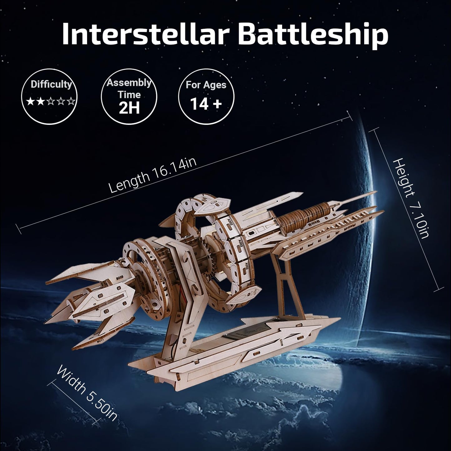 3D Wooden Puzzles for Adults,3D Puzzles for Adults – Wooden DIY Starship with LED & Gears,Unique Adult Puzzle Gift for Teens & Puzzle for Adults, Sci-Fi Collectible with Mechanical Fun