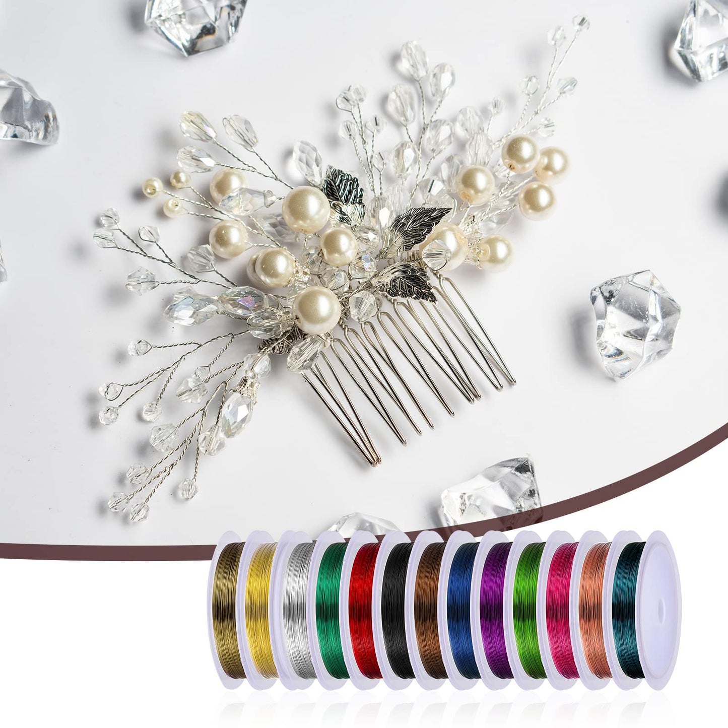 Hotop 13 Rolls Jewelry Making Supplies Colorful Craft 26 Gauge Wire for Jewelry Making Tarnish Resistant Copper Beading Flexible Metal Craft Wire, 142 Yards in Total, 13 Colors