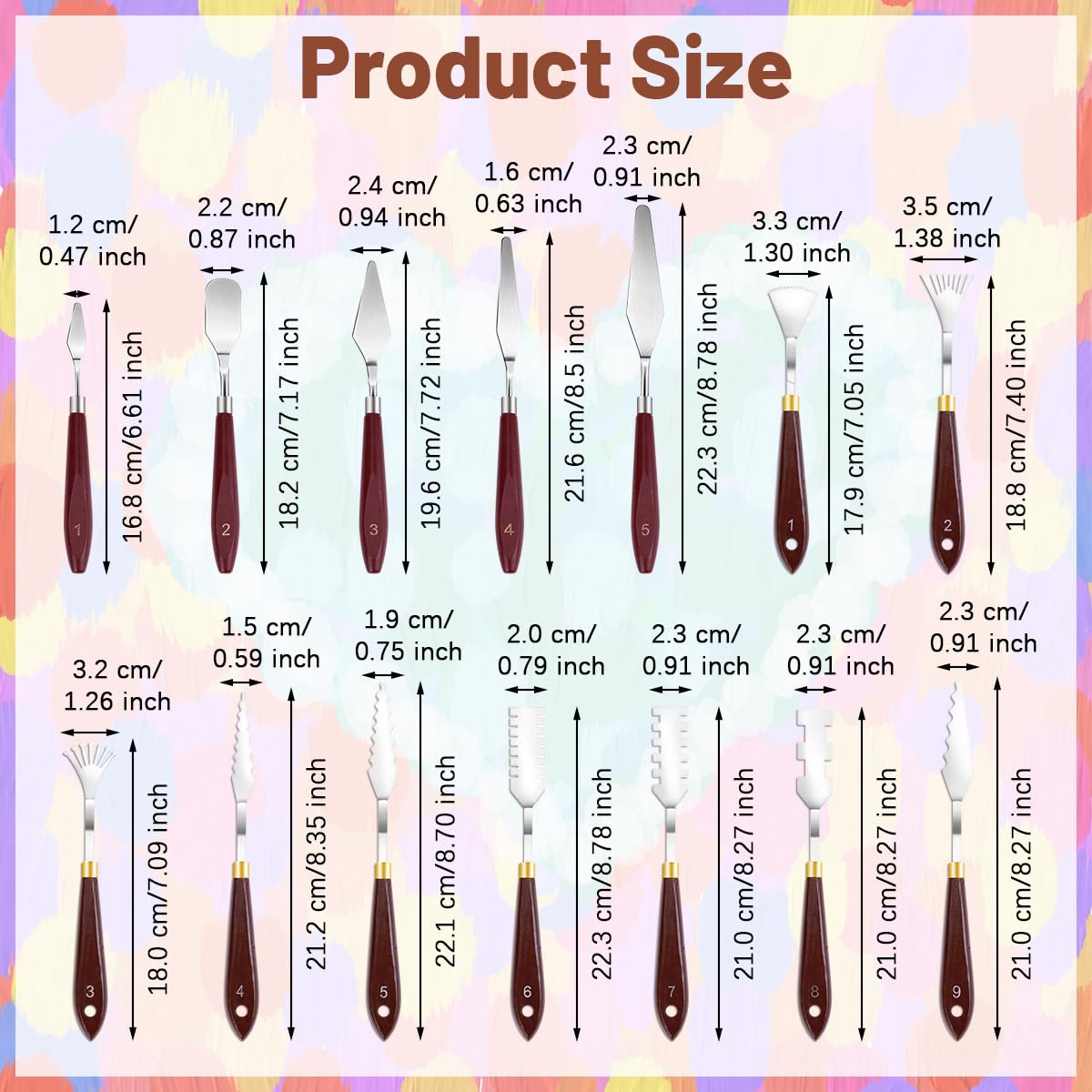 14Pcs Palette Knife Set, FHDUSRYO Stainless Steel Painting Knife, Painting Spatula Pallet Knives with Wood Handle, Oil Painting Accessories for Color Mixing, Oil, Canvas, Acrylic Painting