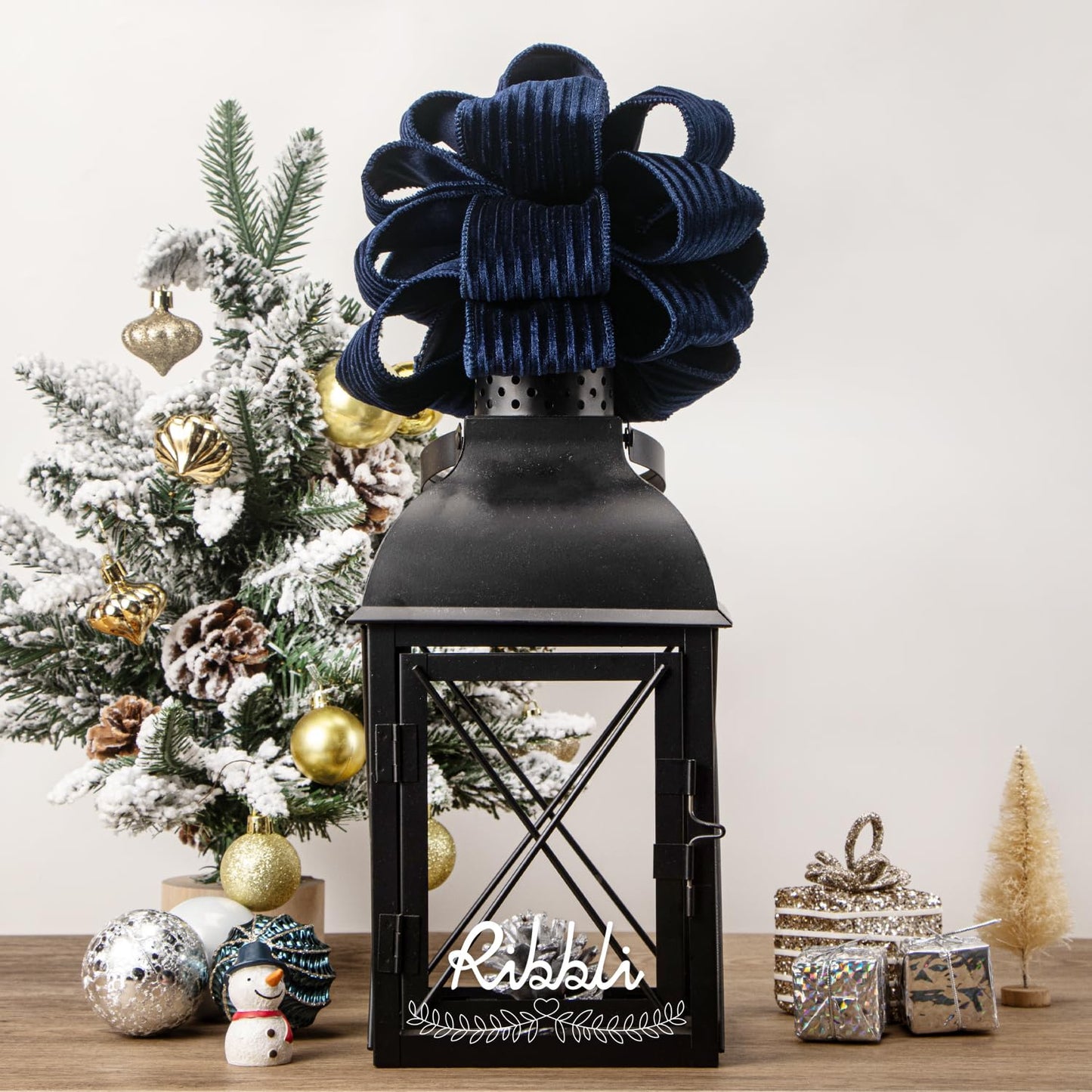 Ribbli Glossy Navy Velvet Wired Ribbon 2.5 Inch Striped Velvet Christmas Ribbon for Gift Wrapping Christmas Tree Decoration Crafts Wreaths Supplies-Continuous 10 Yards
