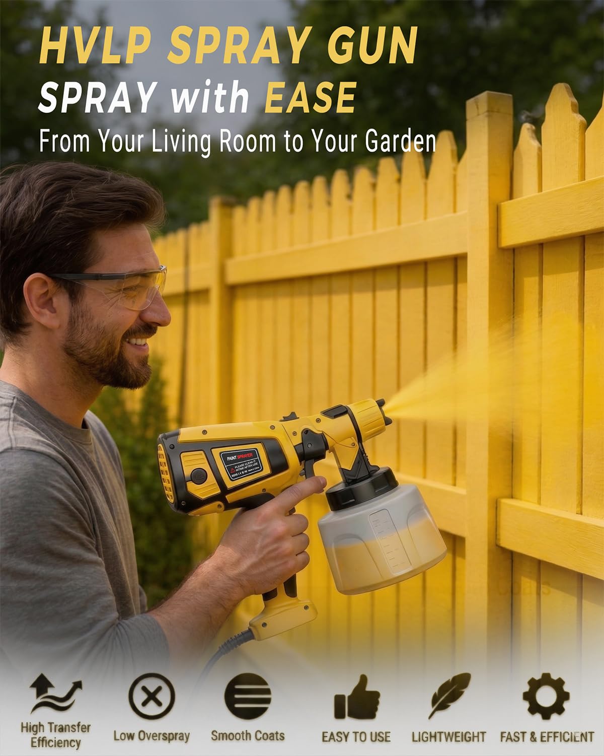 Paint Sprayer Indoor Outdoor, 1000W Electric Handheld HVLP Spray Paint Gun with 3 Patterns 6 Nozzles, Easy to Clean & Use, Stain Sprayer for House Painting, Furniture, Cabinets, Walls, Doors, Fences