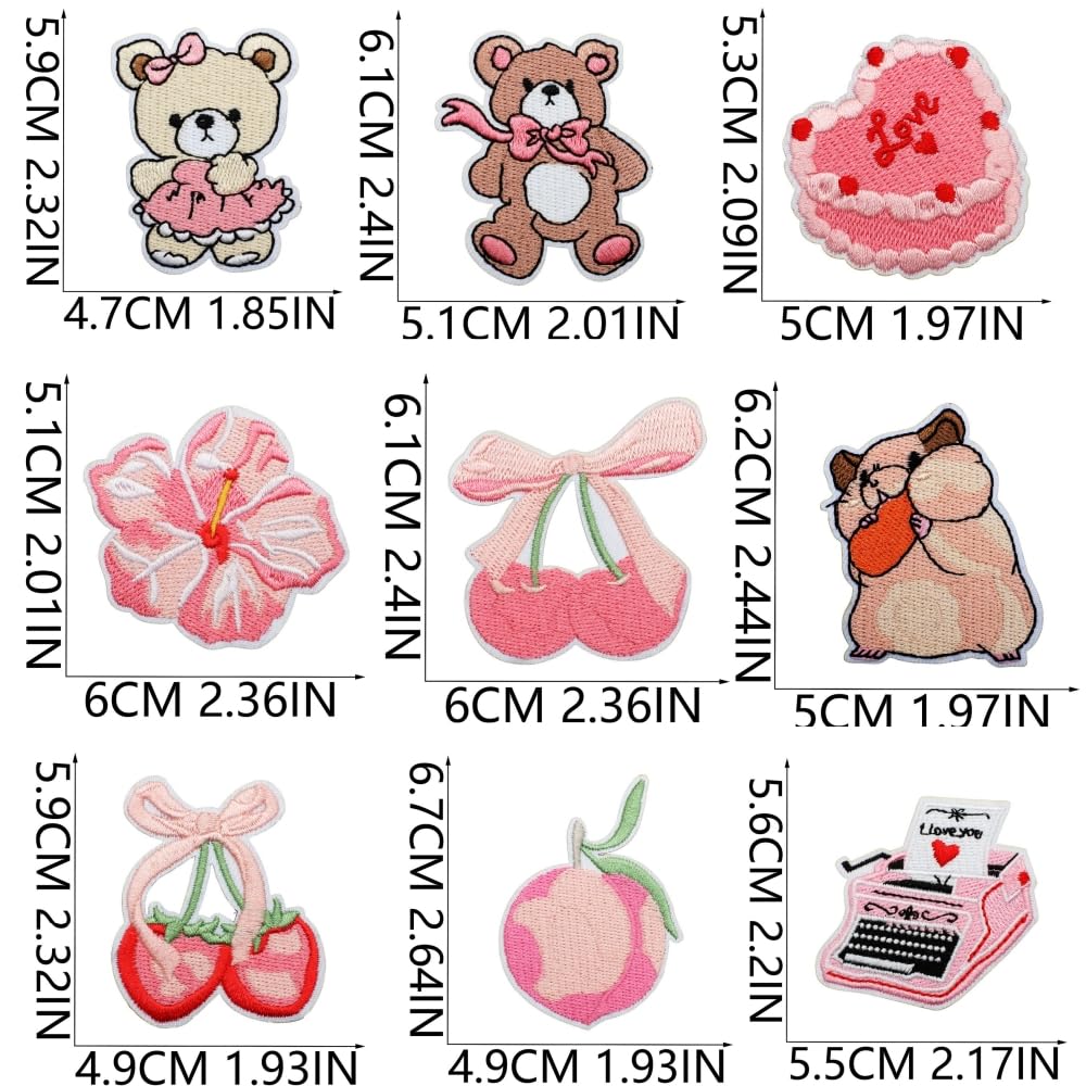 20 PCS Girls Pink Sweet Taste Iron on Patches Funny Embroidered Applique Sew on Patches for Backpacks Pants Clothes Vests Coat Uniforms Dress Hat DIY Decoration Bags Jackets Jeans